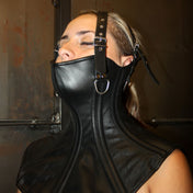 Leather genuine-leather nylon-cording cotton cotton-twill twill-lining accessories corset neck-corset laceup lace-up spiral-boning mouth-covering O-ring D-ring leash lead adjustable head-straps buckle bdsm bondage kink kinky kinky-play adult-toys black