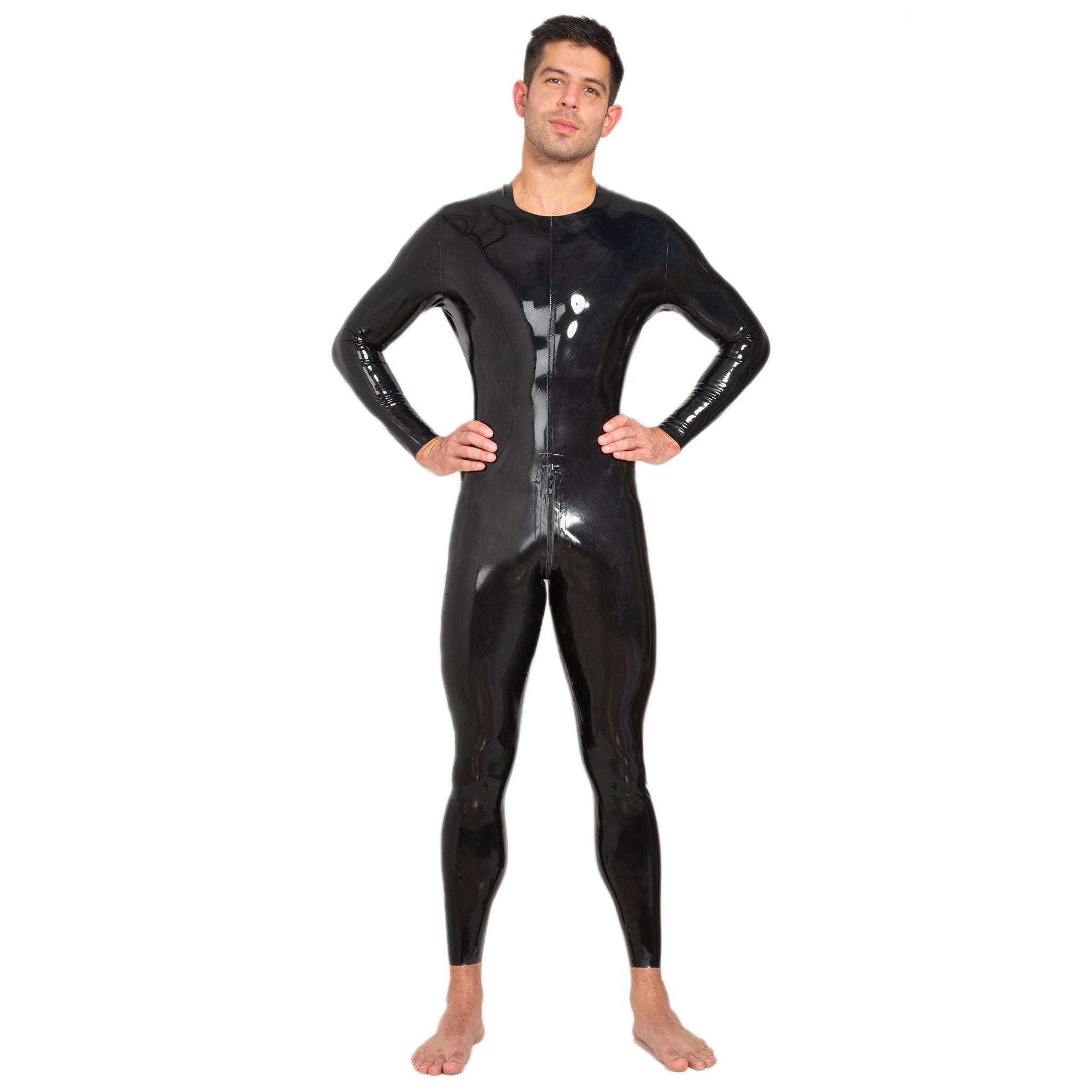 Latex rubber one-piece onesies onesie catsuit cat-suit neck-entry longsleeve long-sleeve sleeves sleeved crotch-zip front-to-back peekaboo peek-a-boo
entrapment sensual fetish fashion alt-fashion bdsm-fashion bdsm-gear male masculing masc mens dudes guys black