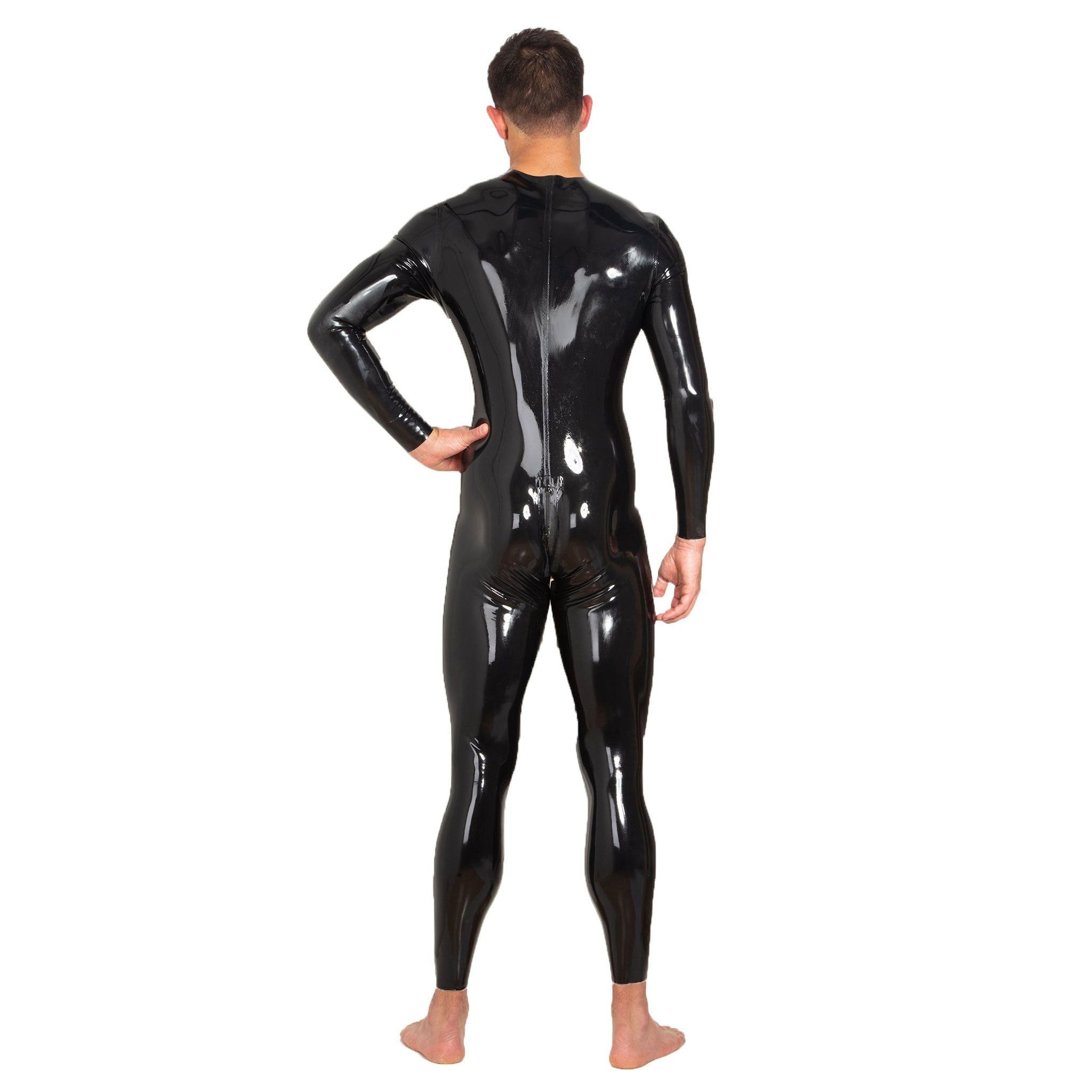 Latex rubber one-piece onesies onesie catsuit cat-suit neck-entry longsleeve long-sleeve sleeves sleeved crotch-zip front-to-back peekaboo peek-a-boo
entrapment sensual fetish fashion alt-fashion bdsm-fashion bdsm-gear male masculing masc mens dudes guys black
