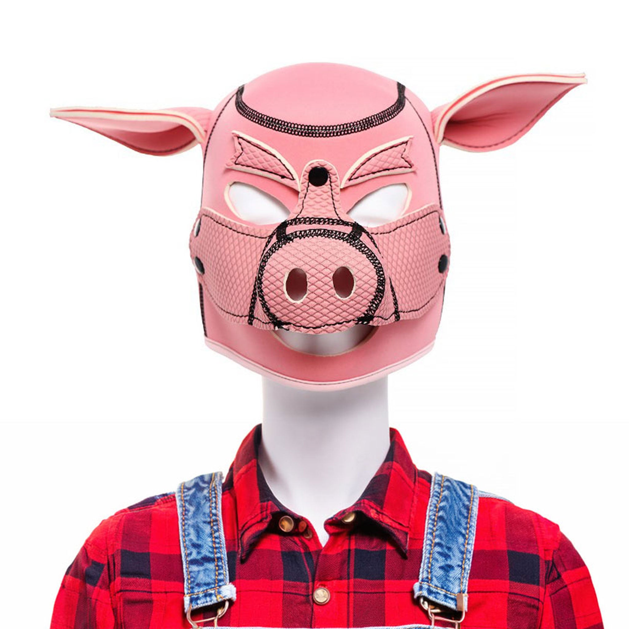 Neoprene accessories hood mask anatomical pig-headed poseable-ears removable-snout press-studs detachable textured soft durable bondage bdsm bdsm-gear bdsm-toys animals animal-play animal-farm pig piggy farm-play barnyard-play pet-play oink kink kinky kinky-play costume cosplay halloween halloween-couture furry yiff unisex pink 