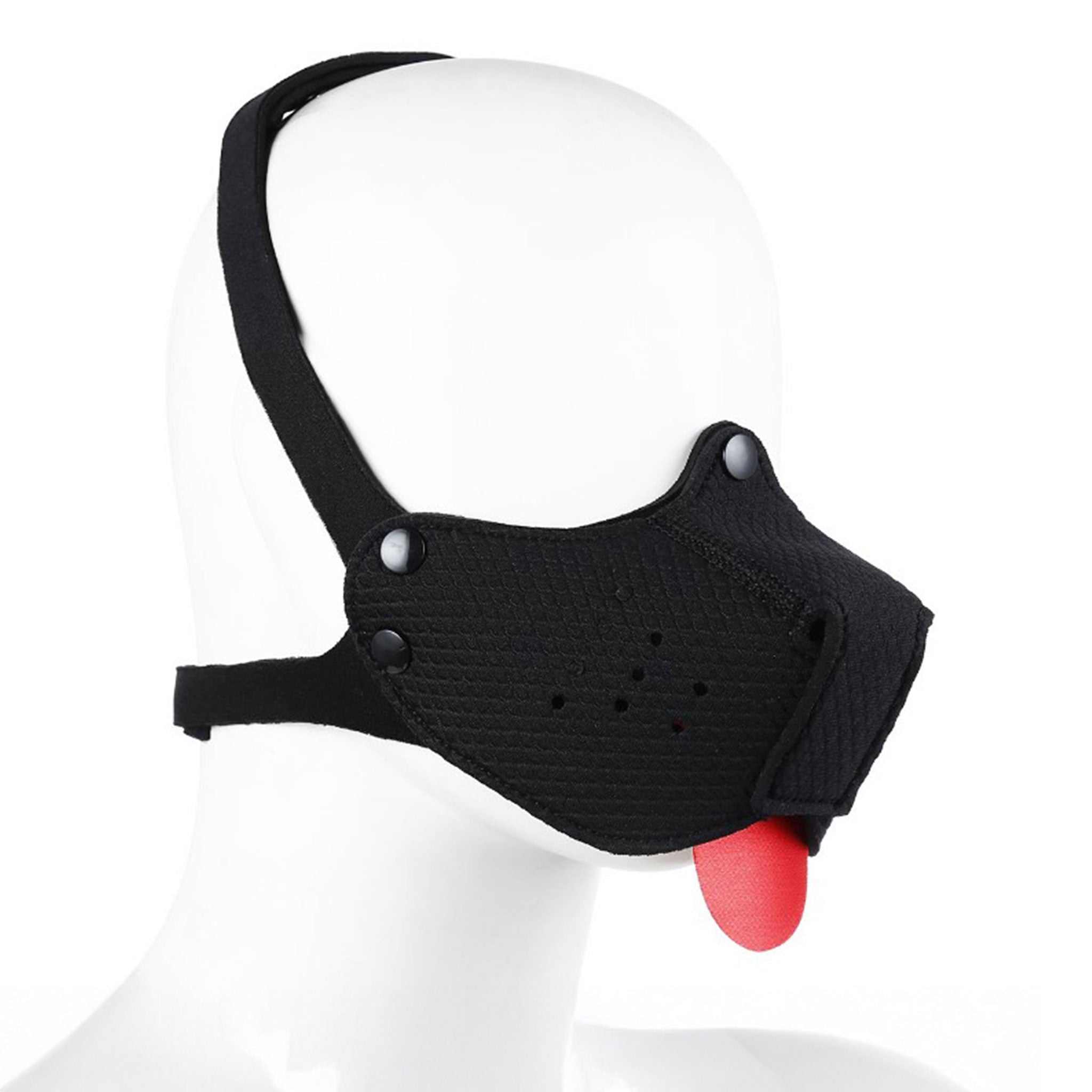 Neoprene mask face-mask pup puppy head-strap snap-button press-button adjustable woof yiff furry lgbt pride otherkin kink kinky kinky-play puppy-play pup-play pet-play halloween roleplay role-play bondage bdsm bdsm-gear fetish-fashion costume halloween accessories black