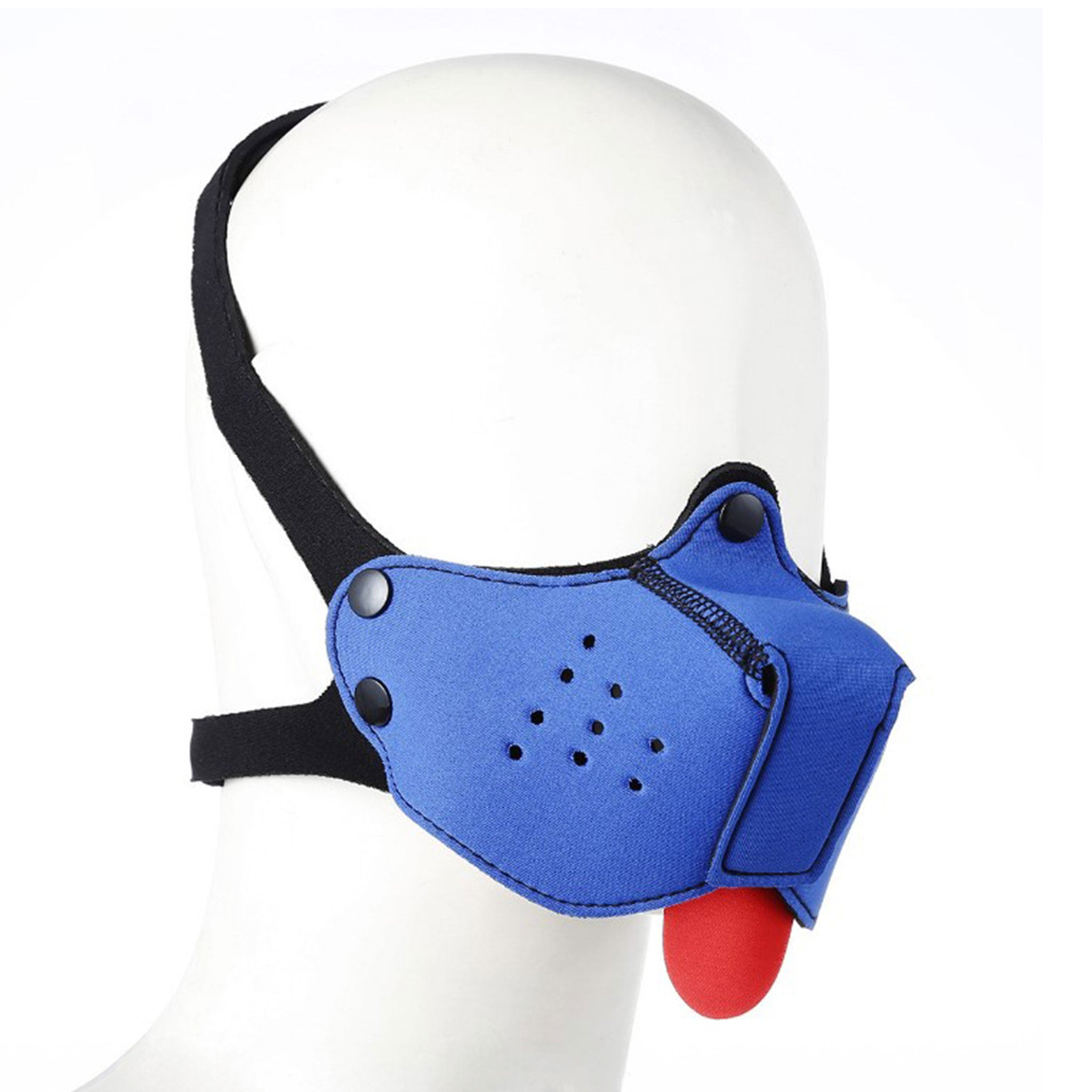 Neoprene mask face-mask pup puppy head-strap snap-button press-button adjustable woof yiff furry lgbt pride otherkin kink kinky kinky-play puppy-play pup-play pet-play halloween roleplay role-play bondage bdsm bdsm-gear fetish-fashion costume halloween accessories blue