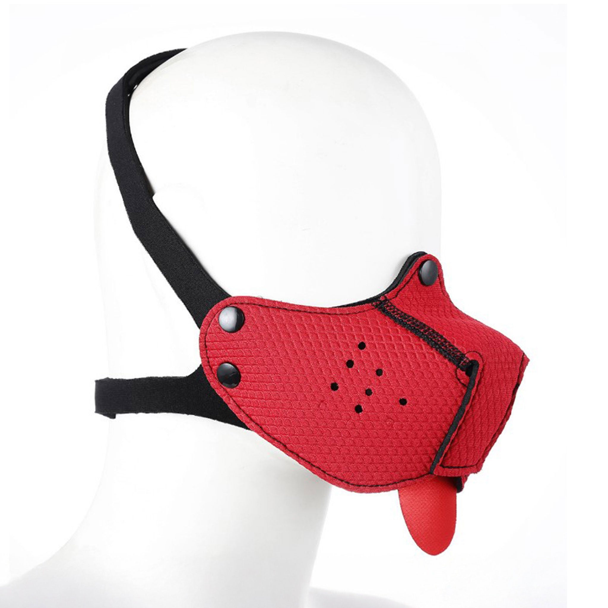 Neoprene mask face-mask pup puppy head-strap snap-button press-button adjustable woof yiff furry lgbt pride otherkin kink kinky kinky-play puppy-play pup-play pet-play halloween roleplay role-play bondage bdsm bdsm-gear fetish-fashion costume halloween accessories red