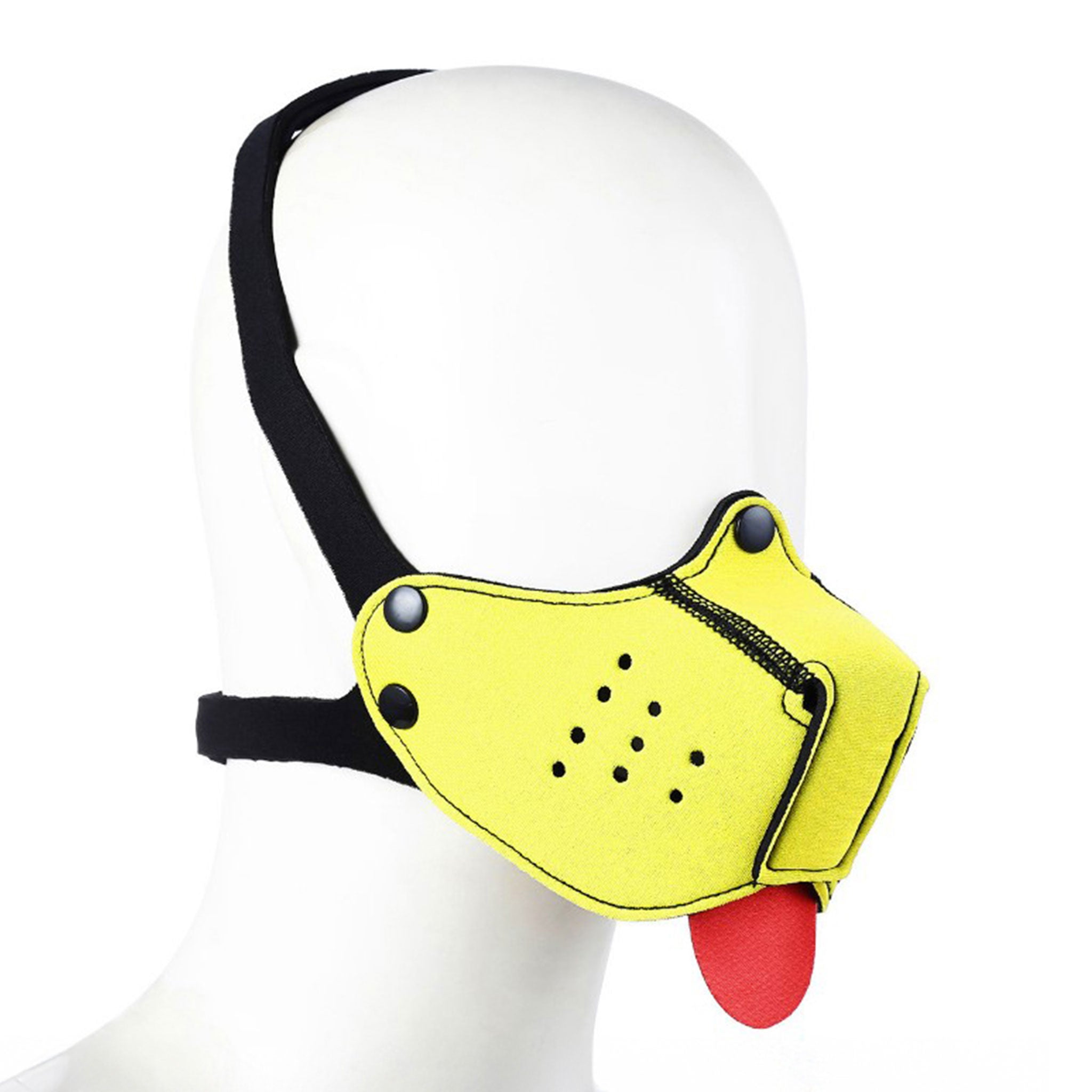 Neoprene mask face-mask pup puppy head-strap snap-button press-button adjustable woof yiff furry lgbt pride otherkin kink kinky kinky-play puppy-play pup-play pet-play halloween roleplay role-play bondage bdsm bdsm-gear fetish-fashion costume halloween accessories yellow
