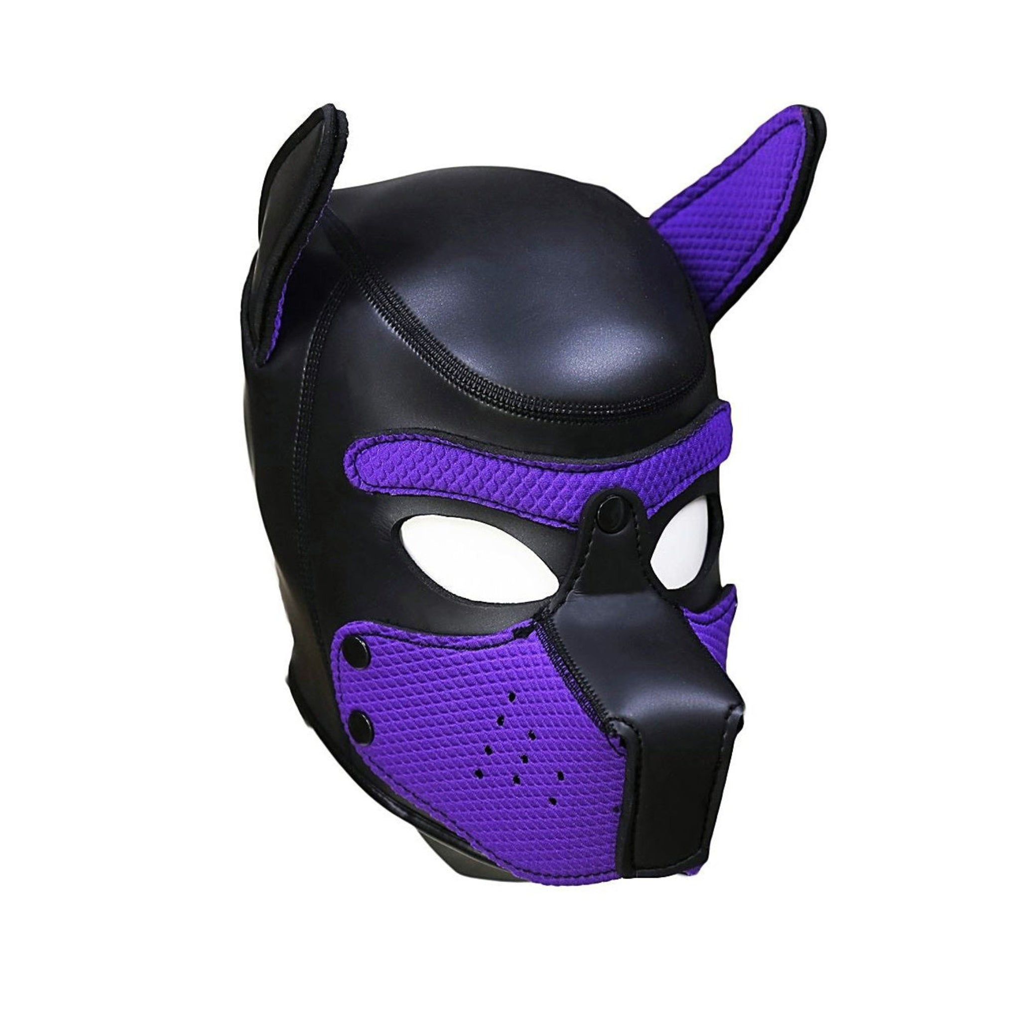 neoprene puppy hood poseable ears removable muzzle snap buttons eye openings lightweight hood cosplay fetish accessory puppy play mask comfortable slip on headwear alternative fashion