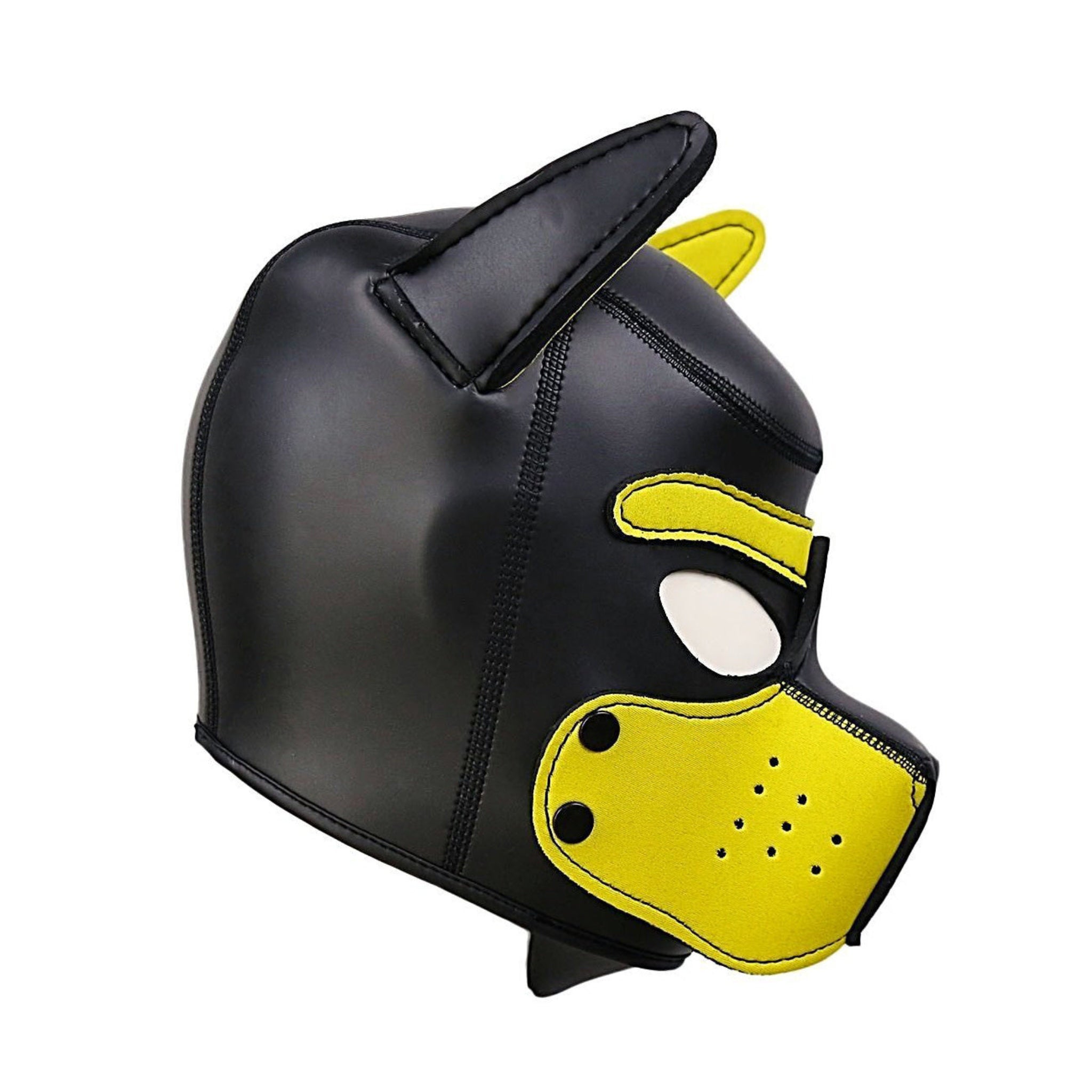 neoprene puppy hood poseable ears removable muzzle snap buttons eye openings lightweight hood cosplay fetish accessory puppy play mask comfortable slip on headwear alternative fashion