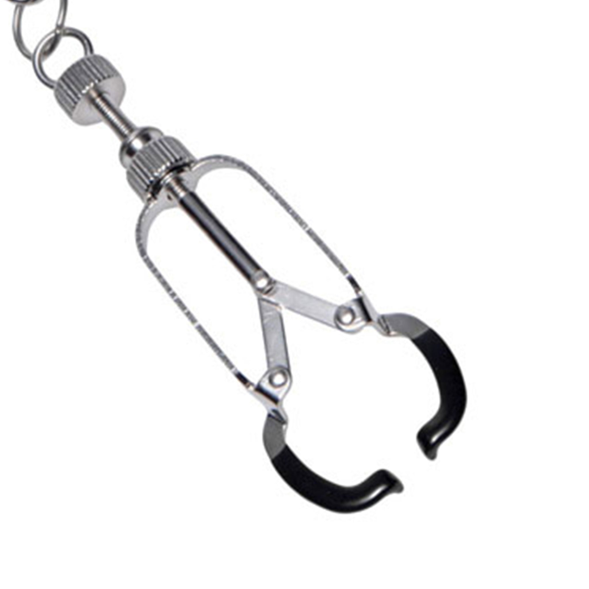 Stainless-steel medical-grade TPR rubber accessories nipple-clamps claw-clamp removable-chain thumbscrew adjustable precise pressure secure bondage bdsm bdsm-toys bondage-gear bdsm-gear kink kinky kinky-play kinky-toys medical medical-play medical-toys matrix-retainer ivory-matrix nipple nipple-play sensory sensory-play pain pressure costume cosplay halloween dentist roleplay role-play stocking-stuffer gifts adult-toys unisex silver