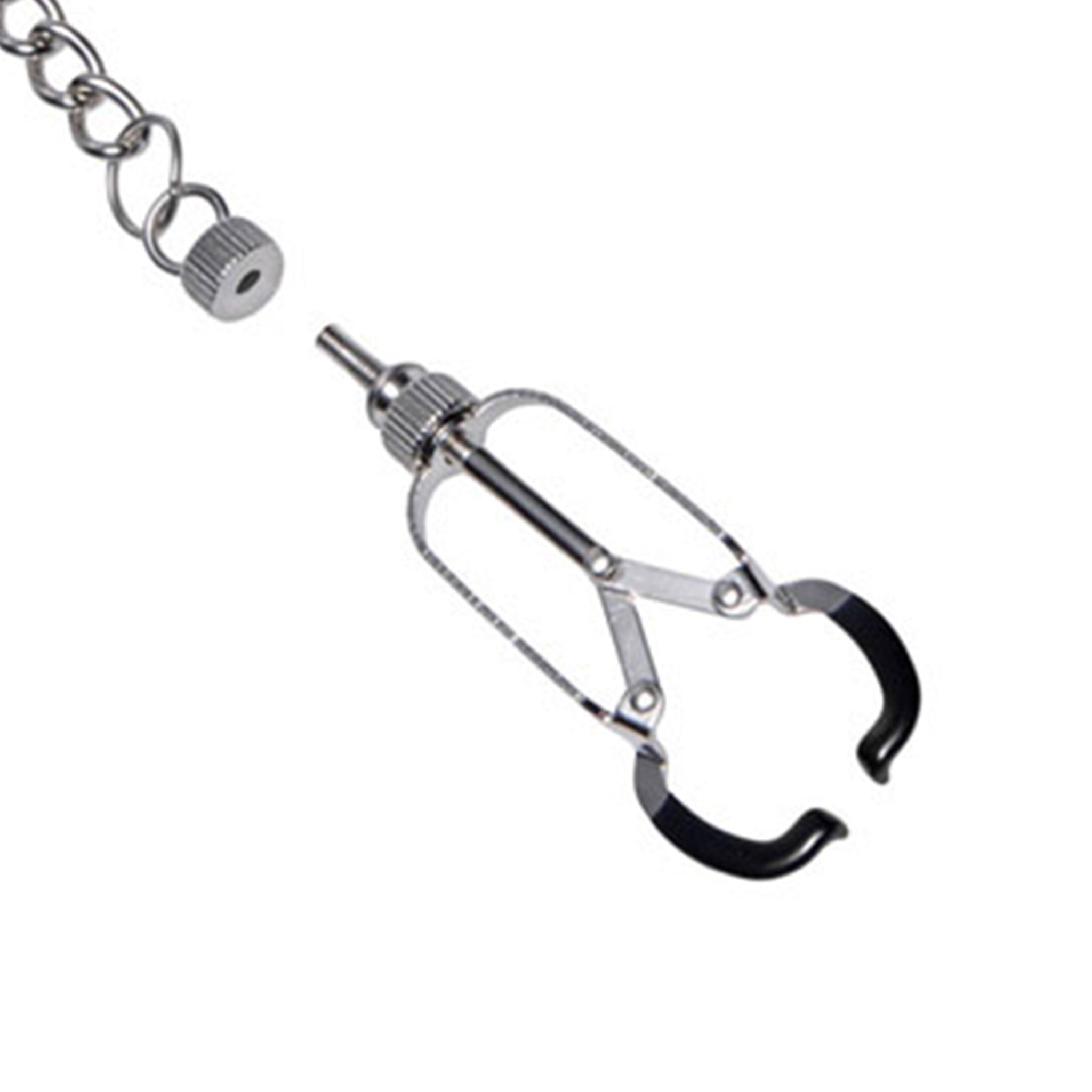 Stainless-steel medical-grade TPR rubber accessories nipple-clamps claw-clamp removable-chain thumbscrew adjustable precise pressure secure bondage bdsm bdsm-toys bondage-gear bdsm-gear kink kinky kinky-play kinky-toys medical medical-play medical-toys matrix-retainer ivory-matrix nipple nipple-play sensory sensory-play pain pressure costume cosplay halloween dentist roleplay role-play stocking-stuffer gifts adult-toys unisex silver