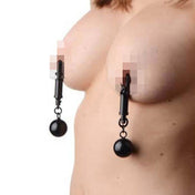 Brass vinyl coated nipple clamps clamp barrel bomber twisting twist adjustable ball-weight pinch pressure weight dangle bondage bdsm bdsm-play bdsm-gear nipple-play kink kinky kinky-play adult-toys black