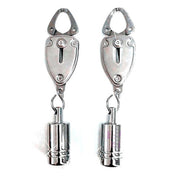 Stainless-steel clamps tuggers weights weighted enclosed angelfish angel-fish push-spring removable cylinder cylindrical removable bondage bdsm bdsm-gear bdsm-toys sadism masochism sadomasochism kink kinky kinky-play sensory sensory-play nipple nipple-play gifts stocking-stuffers valentines be-mine unisex adult-toys silver 