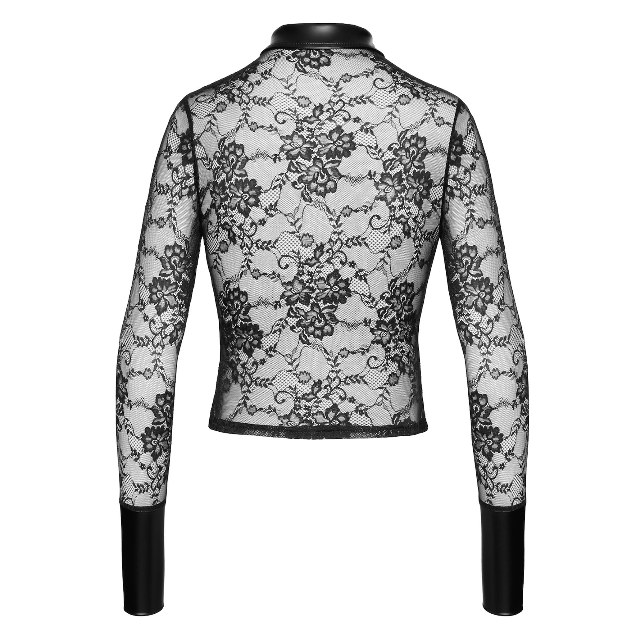 Lace floral-lace sheer transparent wetlook-trim power-wetlook rhinestone tops shirt dress-shirt long-sleeve longsleeve sleeves sleeved wide-cuffs lapel-collar full-length button-up button-placket snap-button lightweight comfortable intricate stylish soft delicate daring impressive subtle sophisticated stretchy bold flattering fashion alt-fashion party formal evening kink kinky kink-wear female femme feminine womens black