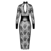 Lace wetlook-trim power-wetlook sheer transparent nylon-lacing dress midi-dress mididress long-sleeve longsleeve sleeves sleeved keyhole-back corset cincher lace-up pull-over standup-collar hook-and-eye wide-cuffs adjustable classic alluring exquisite elegant bold delicate refined sophisticated daring flattering empowering sensual stretchy integrated comfortable hourglass  fashion alt-fashion party kink kinky female femme feminine womens black