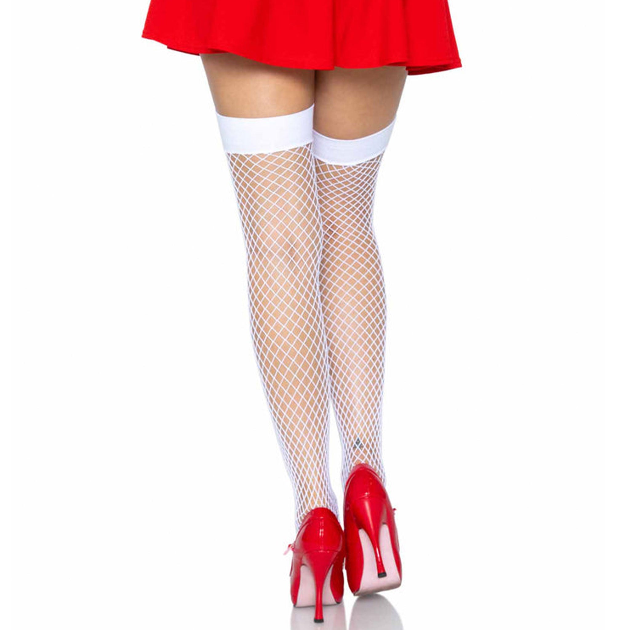 Spandex nylon fishnet fish-net industrial-net accessories intimates hosiery stocking thigh-high thigh-hi red-bow nurse-badge cross-detail reinforced-toe comfortable playful seductive bold sexy durable fetish fashion alt-fashion alternative rave raver-babe ravewear festival kink kinky kinkwear erotic role-play roleplay uniform naughty-nurse costume cosplay halloween halloween-costumes halloween-accessories back-to-school back-2-school school female femme feminine womens white-red