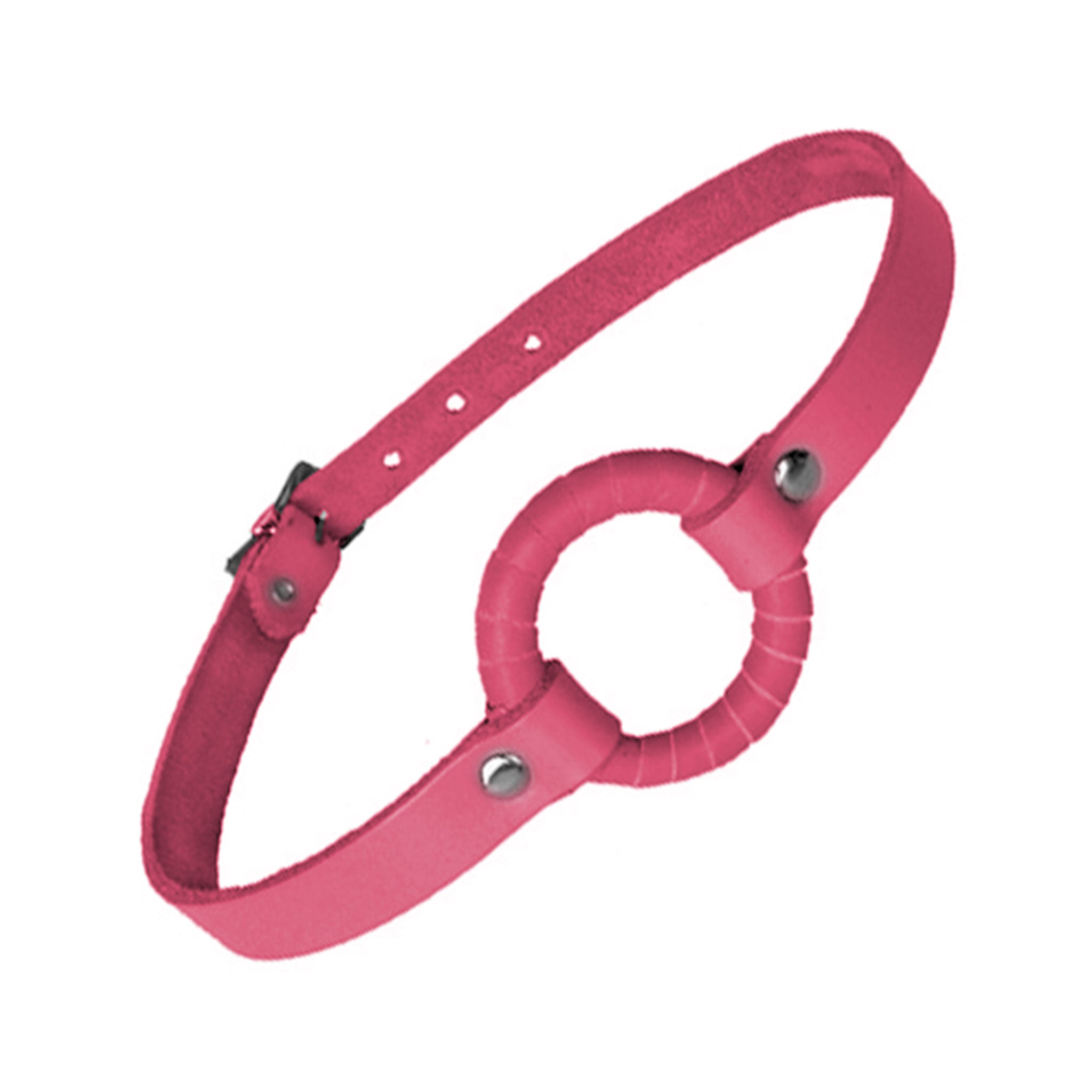 Leather genuine-leather gag mouth mouth-gag o-ring wrapped adjustable buckle restraint restraints bondage domination bdsm bdsm-gear kink kinky kinky-play pink