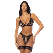 Lace tulle mesh bralette open gusset panty 2-piece two-piece lingerie set intimates sexy black nude