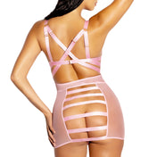 Open Bust PVC Front & Mesh Caged Strap Back Mini Dress