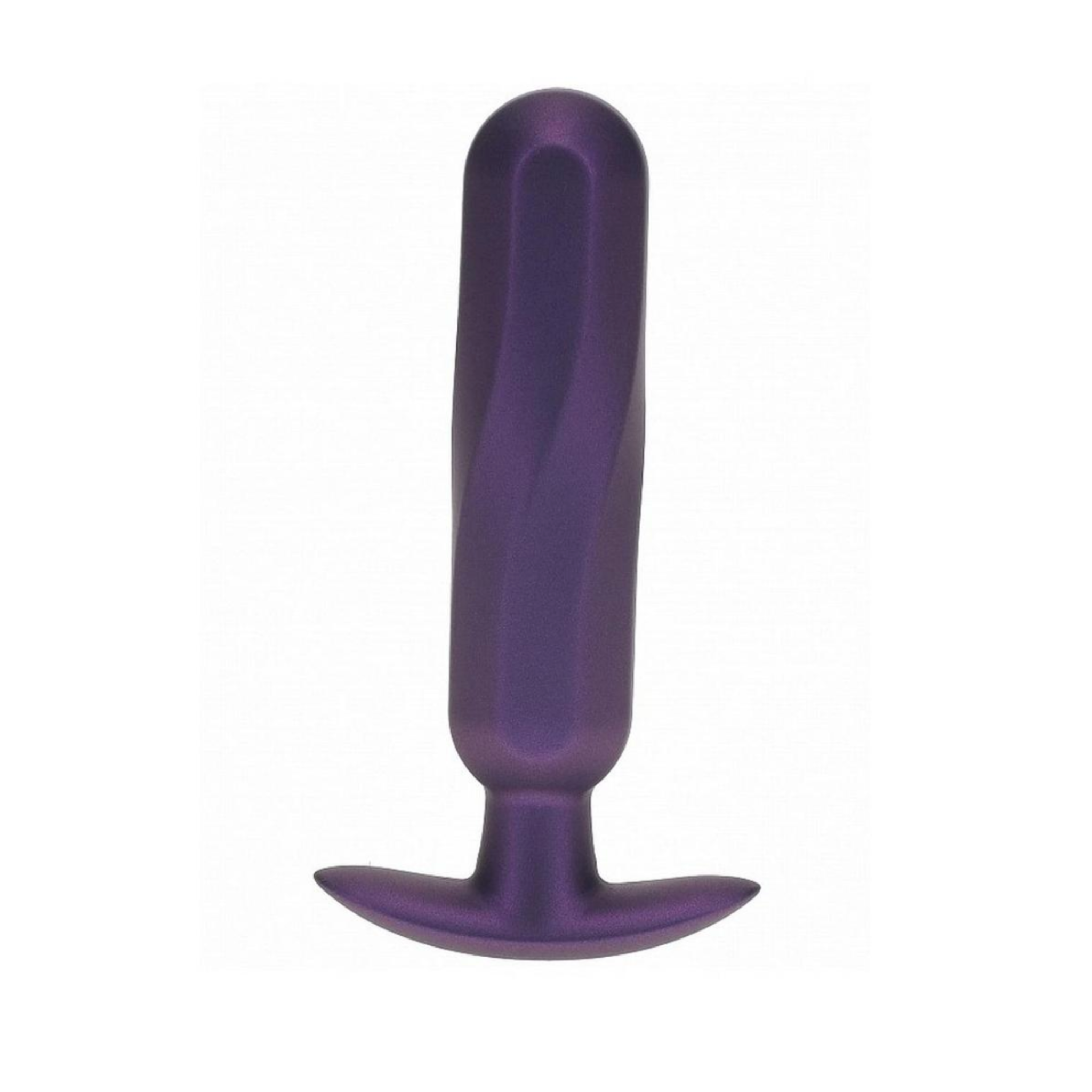 Metallic purple oblong silicone anal plug, 4.6 inches.