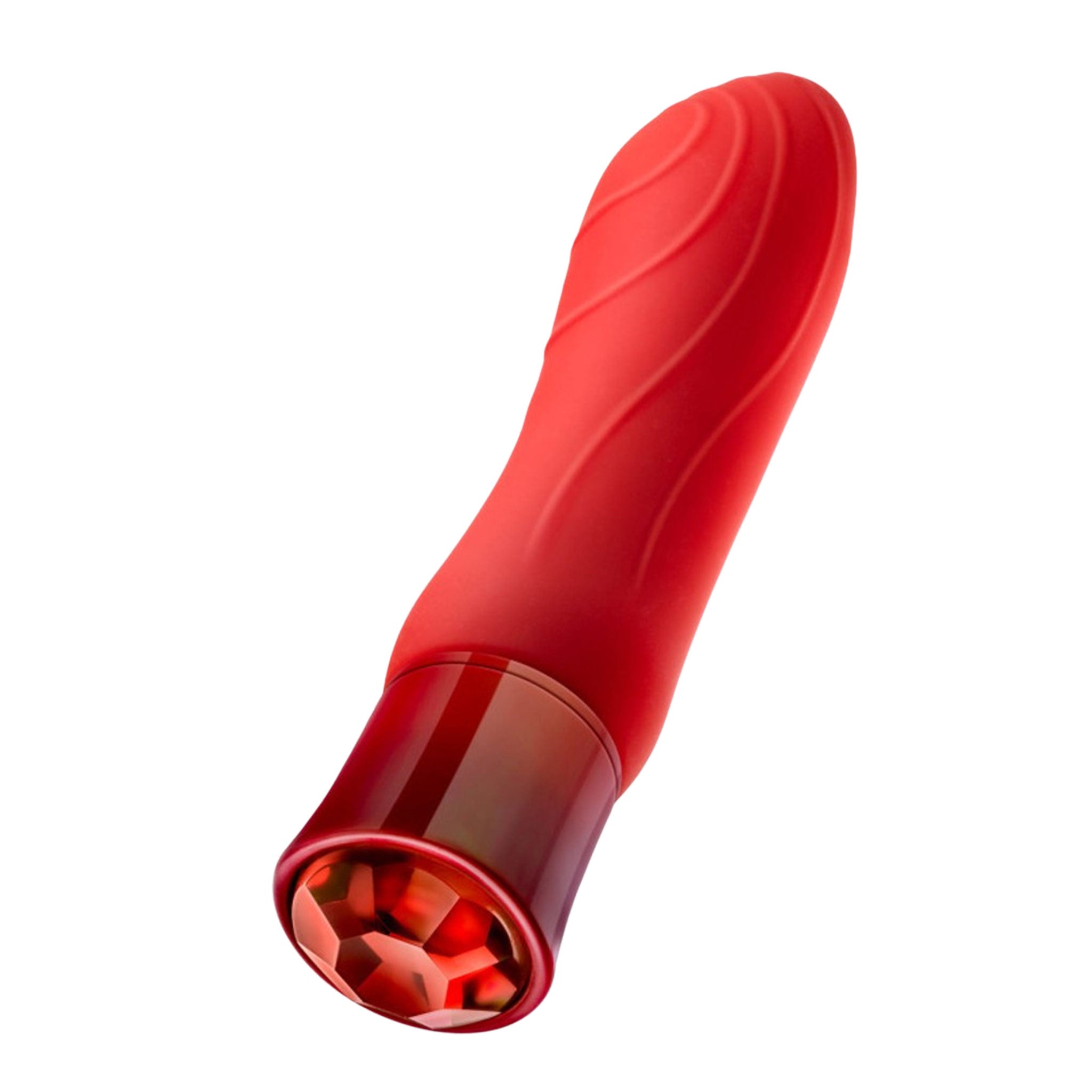Silicone platinum-cured plastic ABS-plastic bullet vibrator vibe vibrating vibration curved usb-rechargeable magnetic-charging charging-cable waterproof submersible IPX7 gemstone faceted-gem temperature temp-play heating warming fierce smooth comfortable adult-toys red