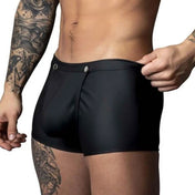 Polyester polyurethane Spandex elastane bottoms intimates lingerie shorts underwear codpiece codpiece-pouch pouch cod-piece tear-away tearaway tear-off press-stud snap-button low-rise high-cut sexy bedroom surprise fetish fashion bdsm-fashion male masculine masc mens menswear guys dudes black