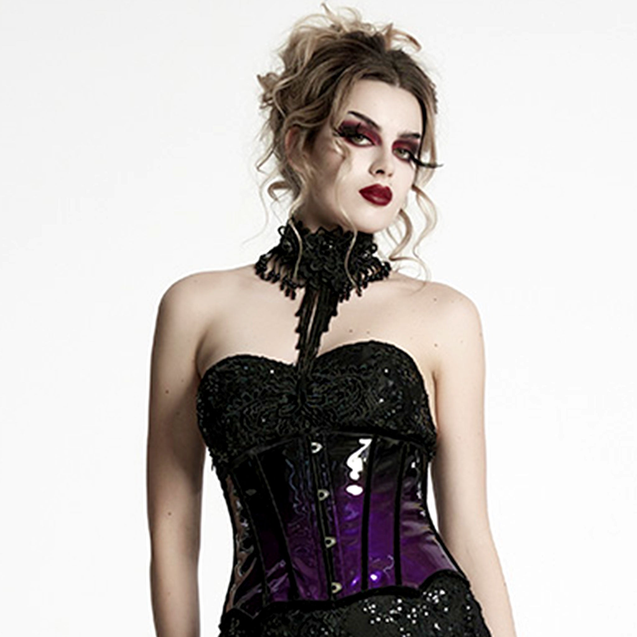 PU velvet satin accessory top corset cincher waist-cincher cinching waist waist-training satin-ribbon adjustable laceup lace-up shiny glossy bold wild sexy snatched fierce edge edgy lingerie intimates female femme feminine women black violet ombre gradient
