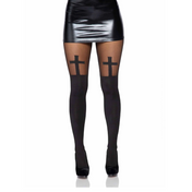 opaque cross pantyhose gothic tights sheer thigh accent bold cross design spandex nylon stretchy hosiery fetish fashion edgy costume lingerie one size