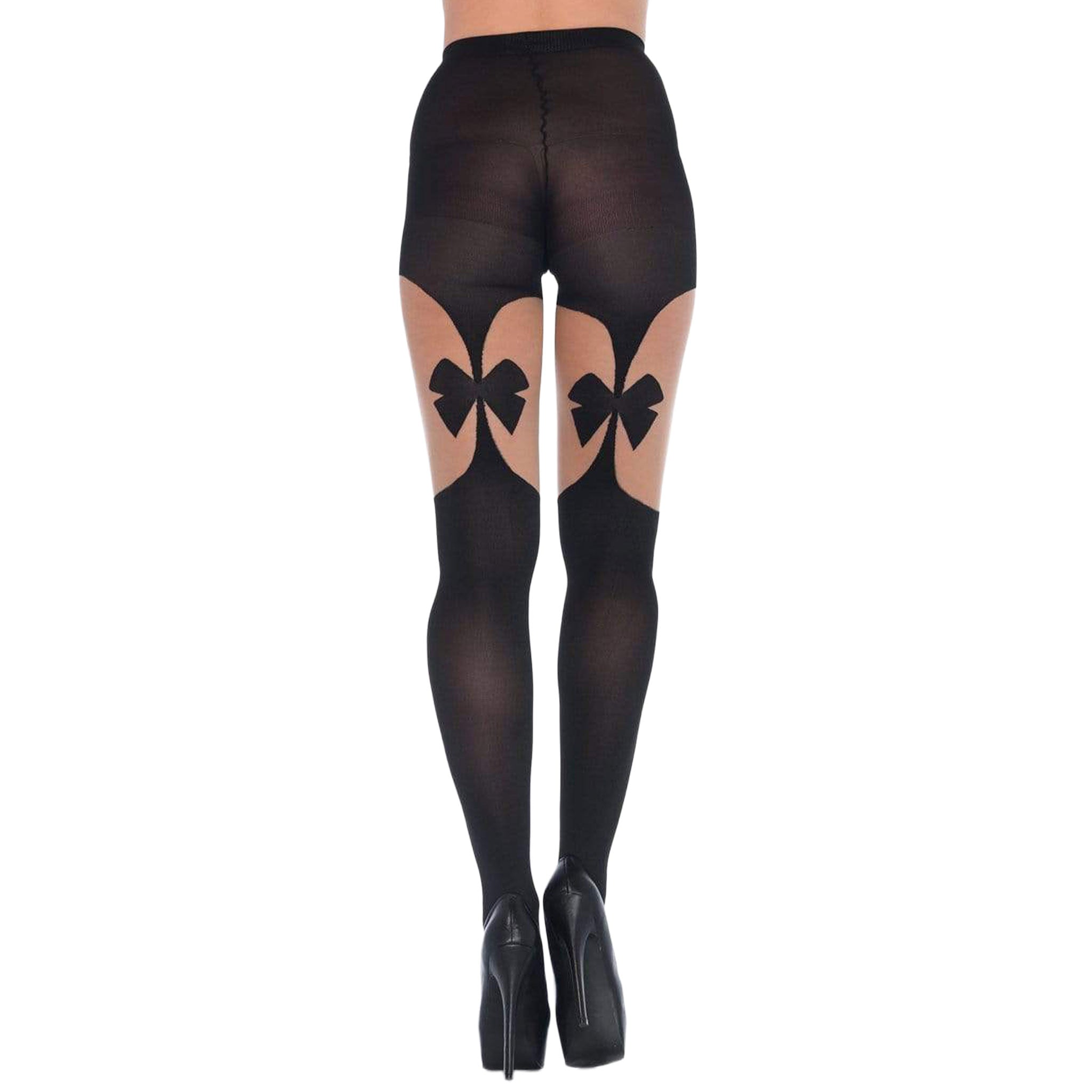 Opaque illusion garter belt tights with bow. Fetish Factory Opaque illusion garter belt tights with bow. Fetish Factory