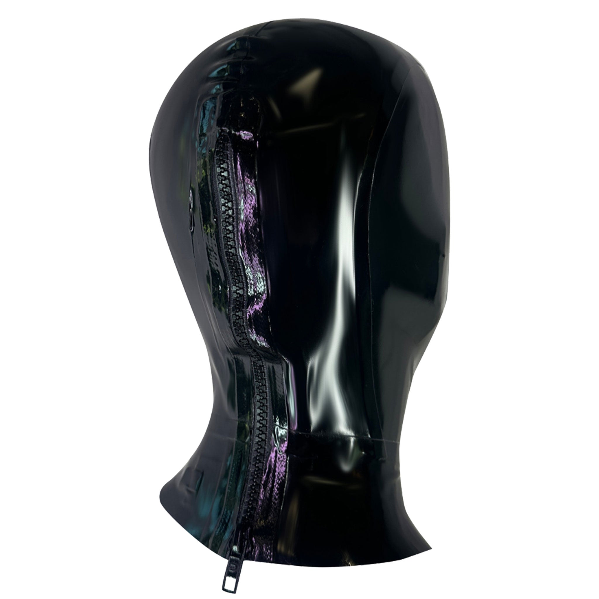 Latex rubber accessories head hood open-face fishnet fish-net face cage net back-zip zipper hair-shield kink kinky kinky-play self-expression handcrafted hand-crafted bold nightlife photoshoot avant-garde streetwear street-wear edgy dramatic sexy bondage bdsm halloween female femme feminine women male masculine masc mens guys dudes unisex black