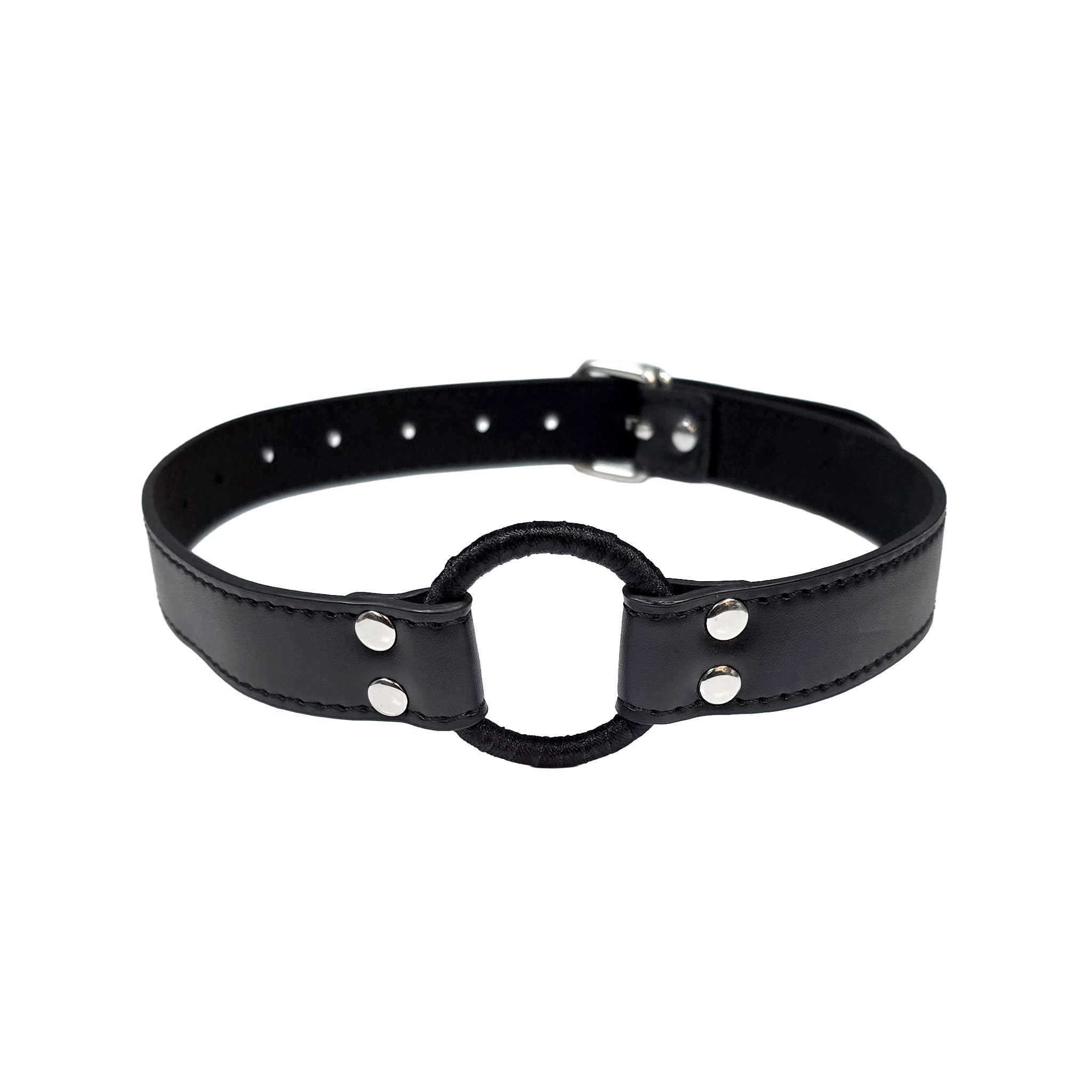 Leather faux-leather fabric accessories gag mouth-gag ring-gag open-mouth O-ring adjustable buckle lightweight fetish fashion alt-fashion alternative bedroom dungeon fetishwear bondage bdsm bdsm-gear bdsm-toys bdsm-fashion kink kinky kinkwear kinky-toys sub submissive restraints costume cosplay halloween unisex black