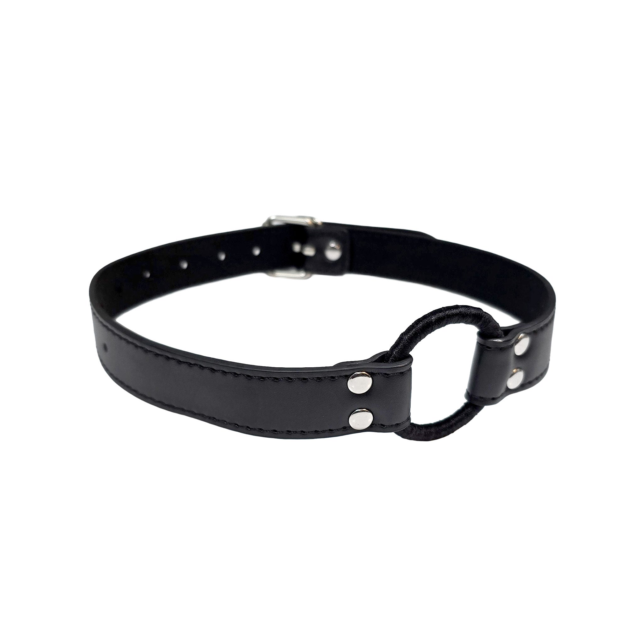Leather faux-leather fabric accessories gag mouth-gag ring-gag open-mouth O-ring adjustable buckle lightweight fetish fashion alt-fashion alternative bedroom dungeon fetishwear bondage bdsm bdsm-gear bdsm-toys bdsm-fashion kink kinky kinkwear kinky-toys sub submissive restraints costume cosplay halloween unisex black