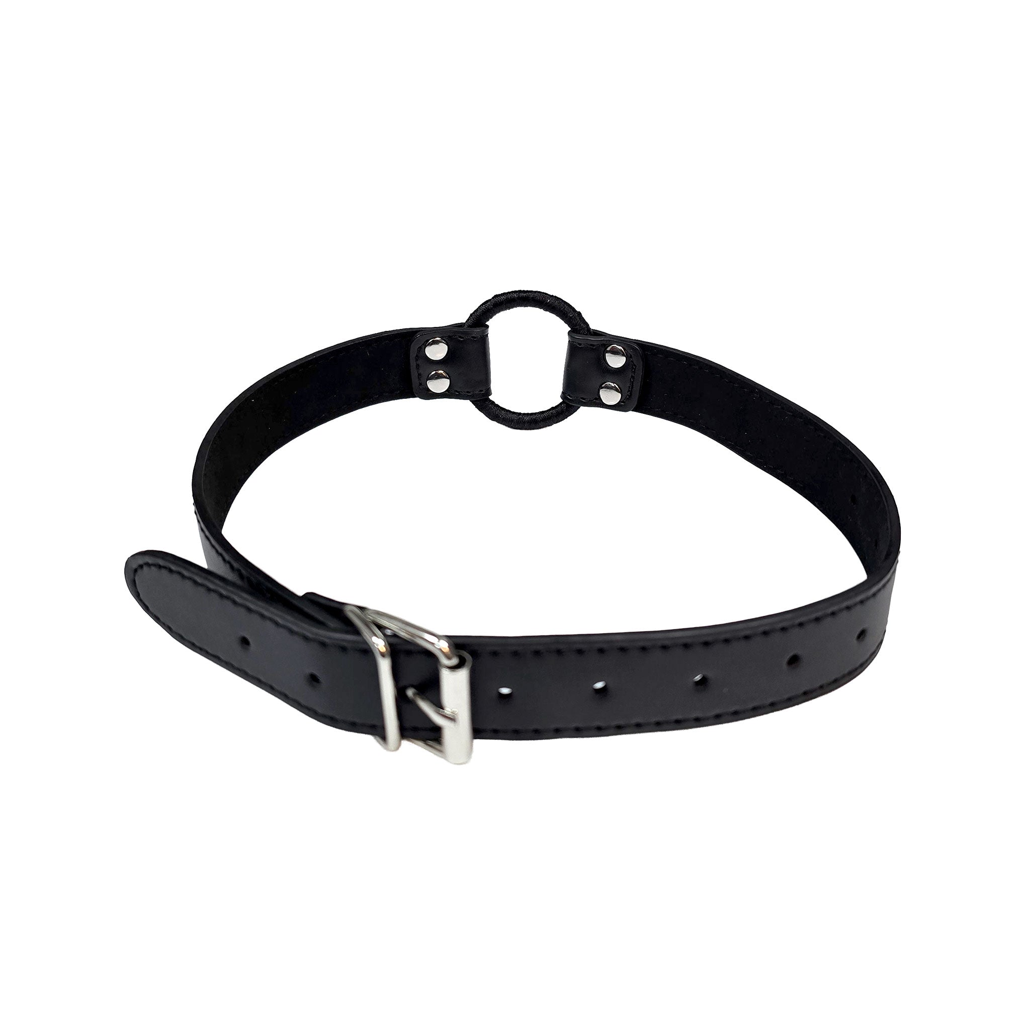 Leather faux-leather fabric accessories gag mouth-gag ring-gag open-mouth O-ring adjustable buckle lightweight fetish fashion alt-fashion alternative bedroom dungeon fetishwear bondage bdsm bdsm-gear bdsm-toys bdsm-fashion kink kinky kinkwear kinky-toys sub submissive restraints costume cosplay halloween unisex black