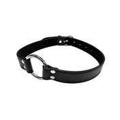 Leather faux-leather matte lightweight stainless-steel accessories gag mouth open-mouth mouth-gag O-ring adjustable buckle simple sexy bondage bdsm restraint kink kinky kinky-play adult-toys black