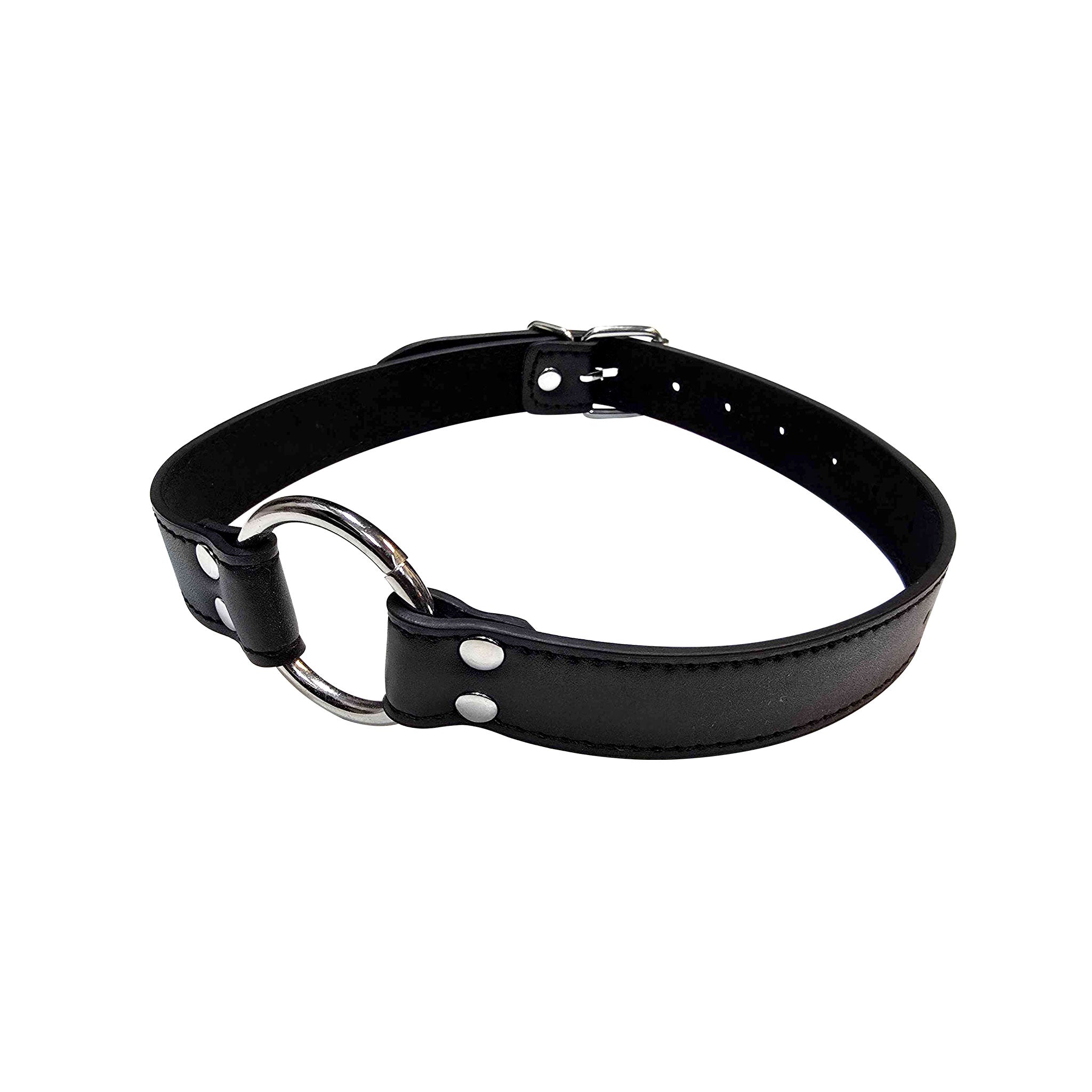 Leather faux-leather matte lightweight stainless-steel accessories gag mouth open-mouth mouth-gag O-ring adjustable buckle simple sexy bondage bdsm restraint kink kinky kinky-play adult-toys black