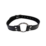 Leather faux-leather matte lightweight stainless-steel accessories gag mouth open-mouth mouth-gag O-ring adjustable buckle simple sexy bondage bdsm restraint kink kinky kinky-play adult-toys black