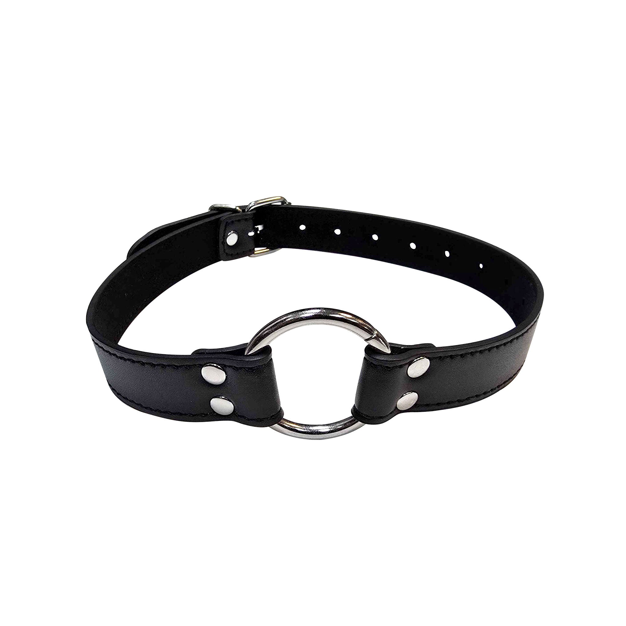 Leather faux-leather matte lightweight stainless-steel accessories gag mouth open-mouth mouth-gag O-ring adjustable buckle simple sexy bondage bdsm restraint kink kinky kinky-play adult-toys black