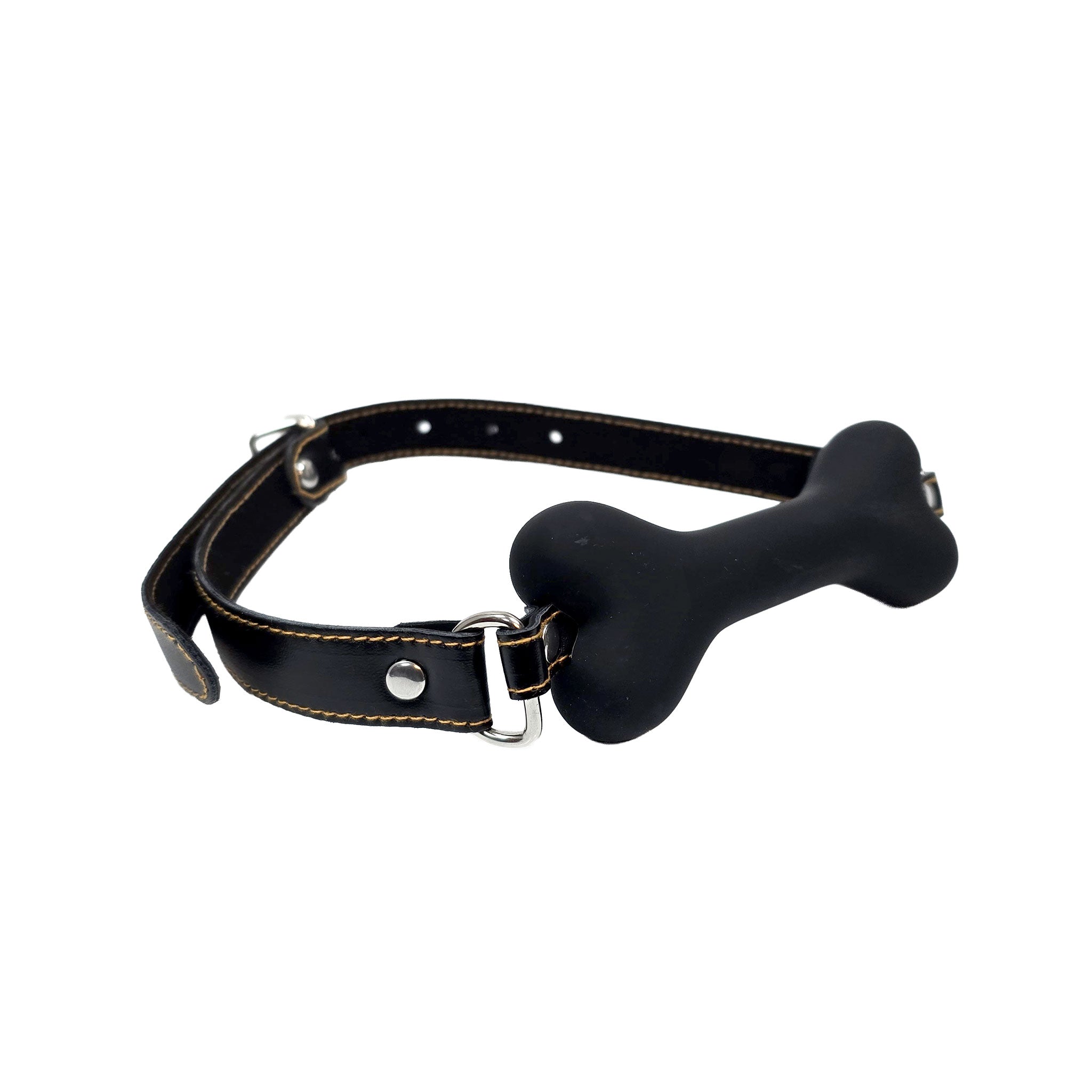 Silicone faux-leather leatherette accessories restraints gag mouth-gag bone-gag bone-shaped back-closure adjustable buckle secure durable waterproof bondage bdsm bdsm-toys kink kinky kinky-toys kinky-play pet-play pet-training training pup dog adult-toys unisex black