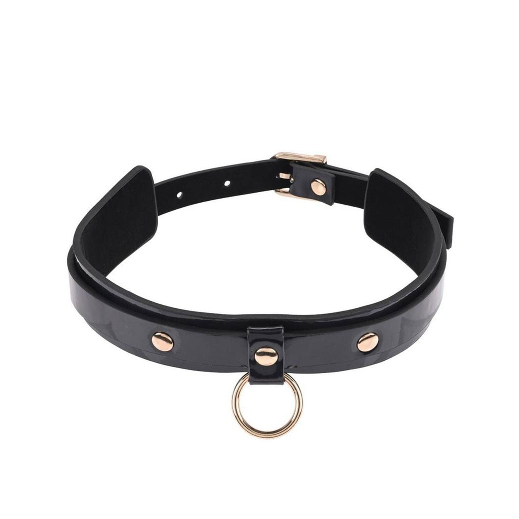 Leather faux-leather patent-leather dual-layer accessories jewelry collar choker day-collar adjustable buckle shiny glossy fetish bondage bdsm kink kinky kinky-play stunning luxurious smooth supple commitment astral mystique elevated orbit black rainbow oil-slick pearlescence gold 