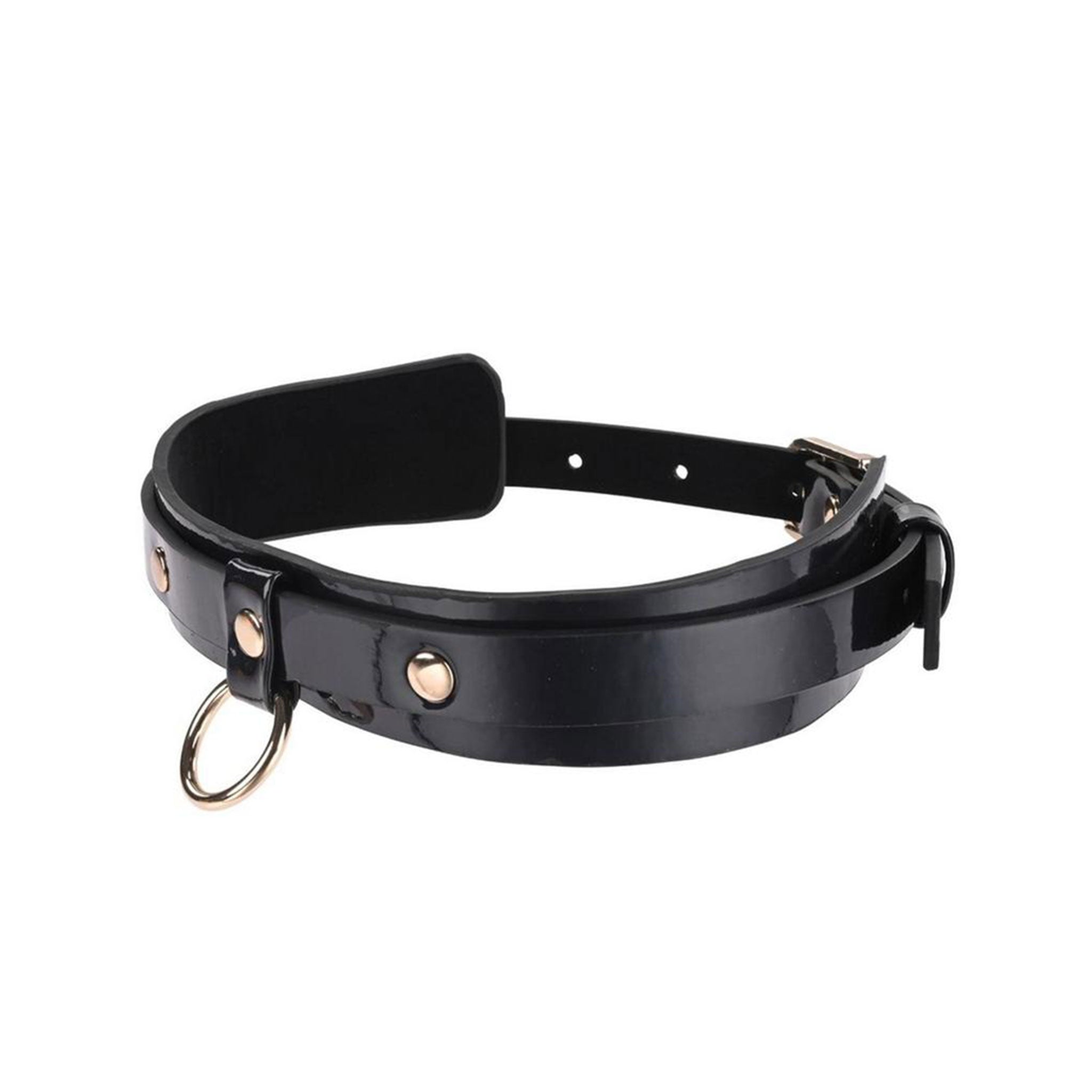 Leather faux-leather patent-leather dual-layer accessories jewelry collar choker day-collar adjustable buckle shiny glossy fetish bondage bdsm kink kinky kinky-play stunning luxurious smooth supple commitment astral mystique elevated orbit black rainbow oil-slick pearlescence gold 