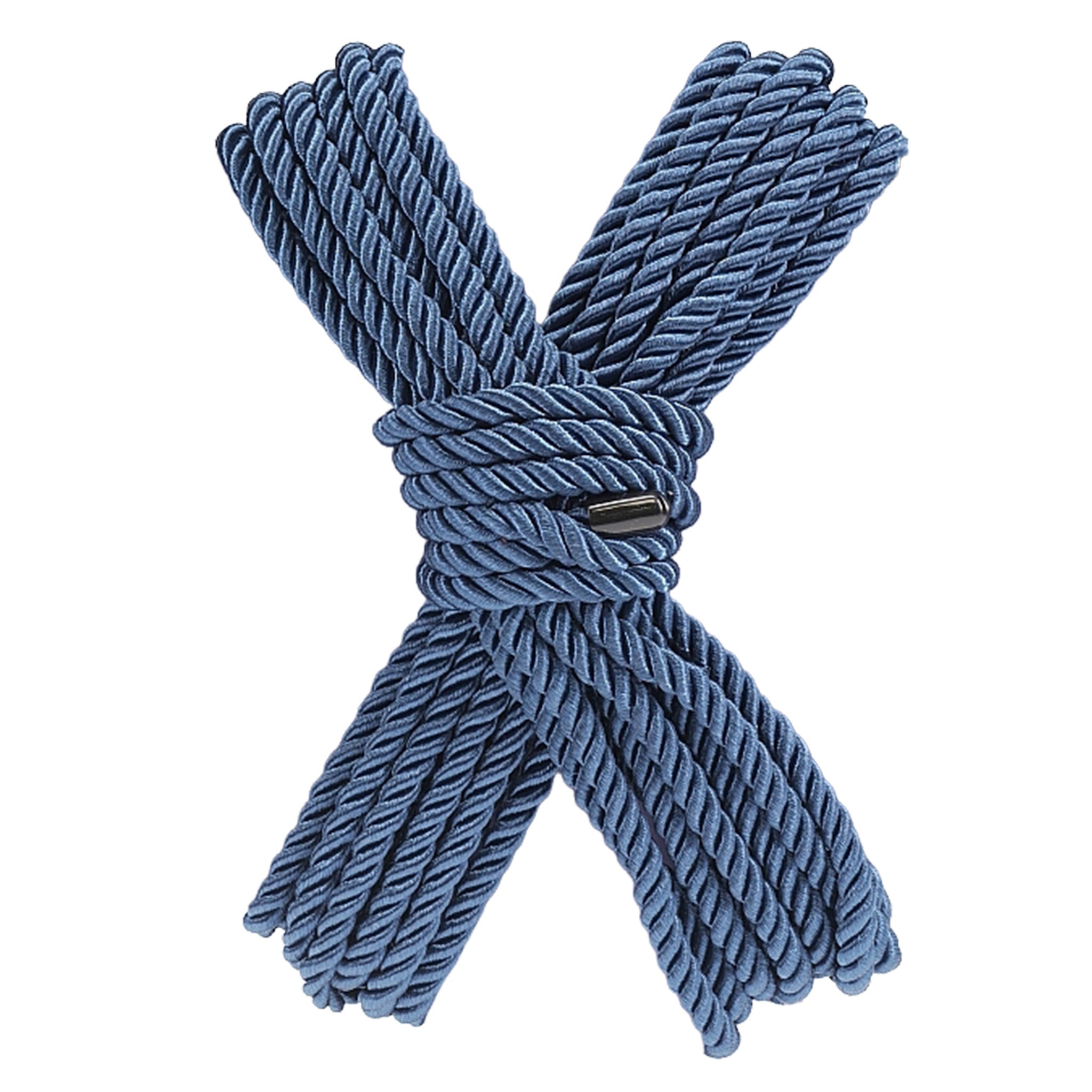 Polyester cotton poly-blend cotton-blend rope bondage-rope three-braid 3-braid rubber-capped Japanese-inspired strong long sensuous silky smooth bondage bdsm restraints rope-play ropeplay shibari kinbaku tied-up tying bound dom dominant domme sub submissive submission adult-toys navy navy-blue dark-blue