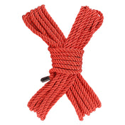 Polyester cotton poly-blend cotton-blend rope bondage-rope three-braid 3-braid rubber-capped Japanese-inspired strong long sensuous silky smooth bondage bdsm restraints rope-play ropeplay shibari kinbaku tied-up tying bound dom dominant domme sub submissive submission adult-toys red