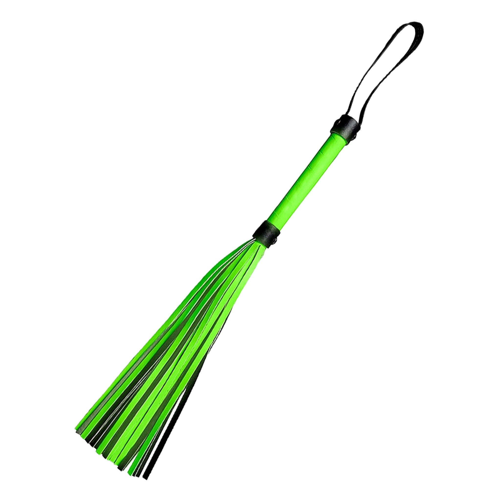 PU leather bedroom-weapons whip flogger handle-loop sturdy-handle teasing satisfying stinging sting spanking punishment bdsm bondage sessions stroking flogging ecstatic ecstasy sadism masochism submission domination impact impact-toys impact-play green fluorescent glow-in-the-dark 