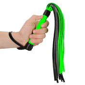 PU leather bedroom-weapons whip flogger handle-loop sturdy-handle teasing satisfying stinging sting spanking punishment bdsm bondage sessions stroking flogging ecstatic ecstasy sadism masochism submission domination impact impact-toys impact-play green fluorescent glow-in-the-dark 
