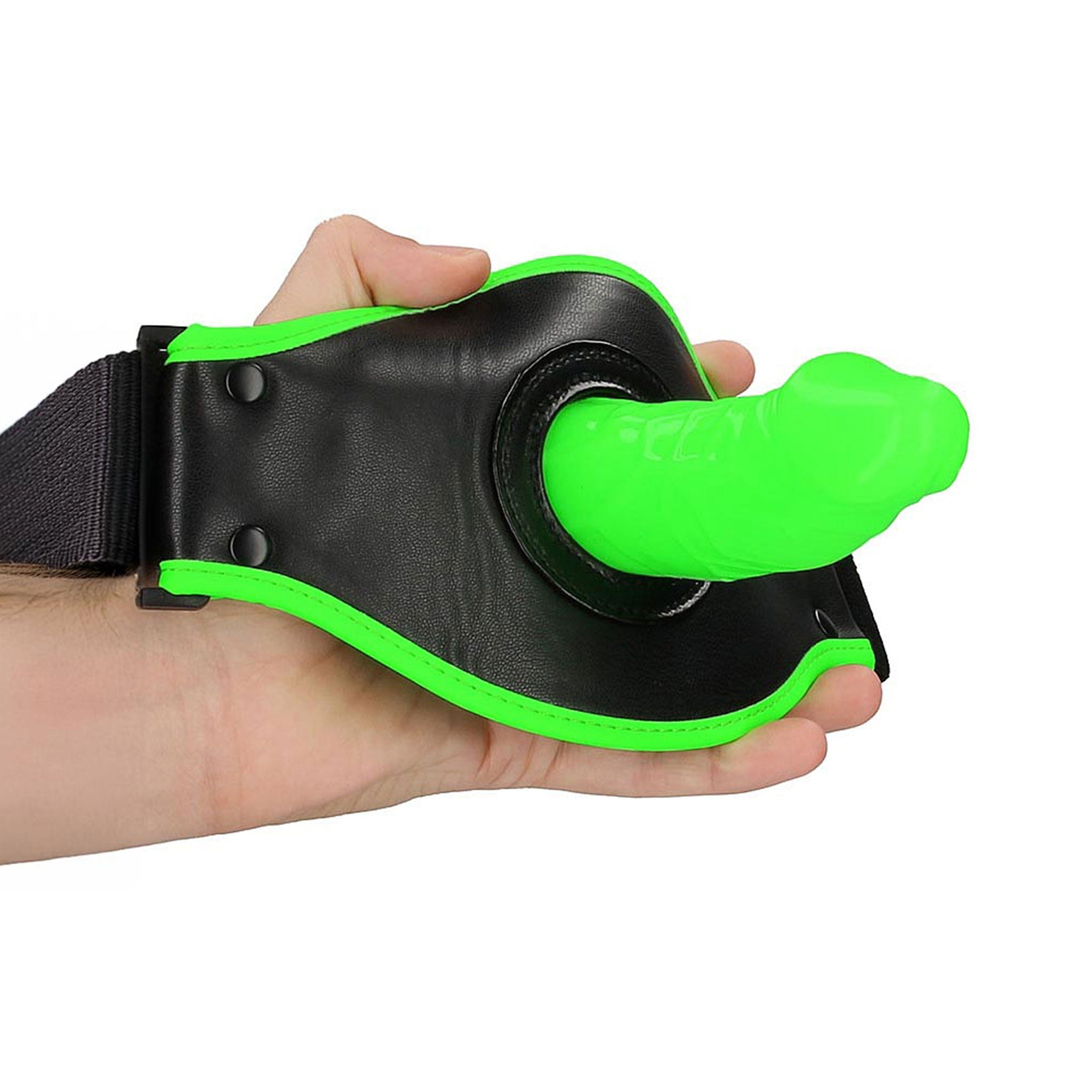 Silicone PU leather strapon strap-on harness thigh dildo dong glow-in-the-dark adult-toys green black