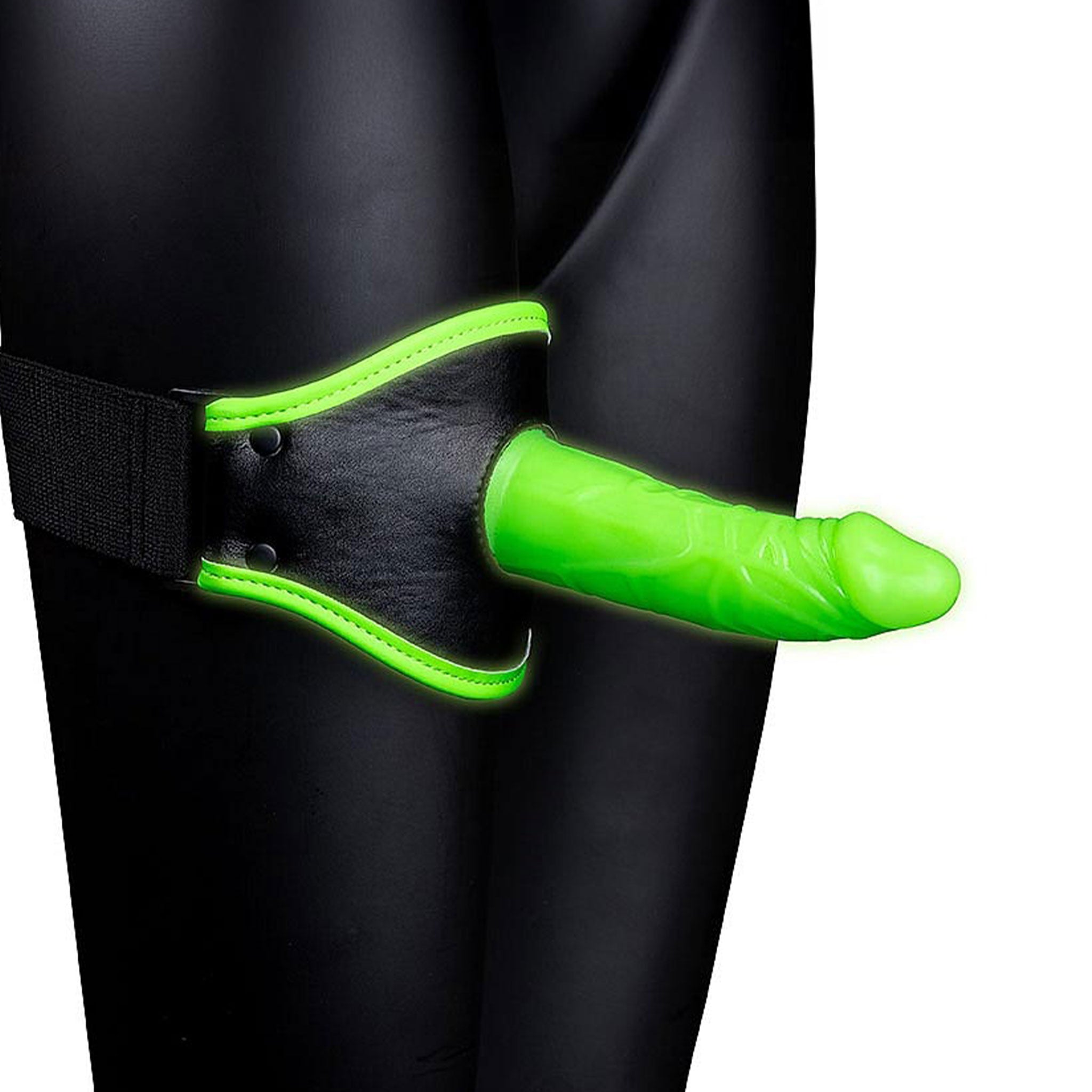 Silicone PU leather strapon strap-on harness thigh dildo dong glow-in-the-dark adult-toys green black