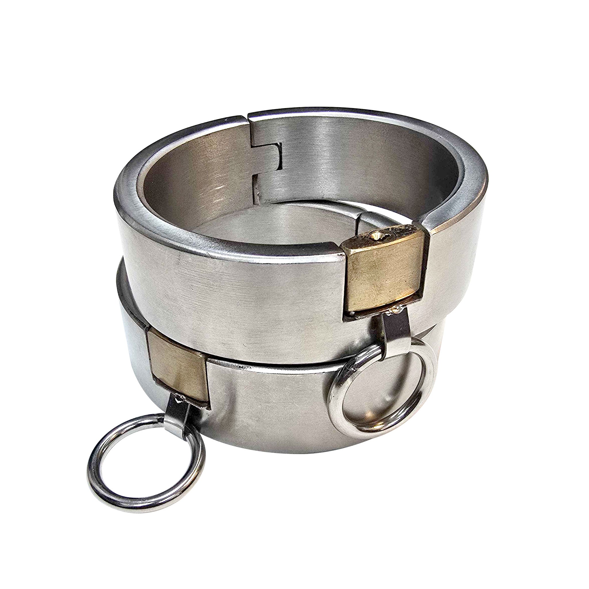 Stainless-steel brass-padlock polished shiny heavy hinged restrains ankle ankle-cuffs oval oval-shaped ellipse locking lockable O-ring durable fetish fashion bdsm bondage bdsm-gear bdsm-toys kink kinky kinky-play adult-toys silver