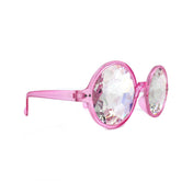 Plastic crystal accessories headgear head-gear eyewear eye-wear sunglasses shades kaleidoscope-lens round-frames nose-pads non-prescription nonprescription glasses-sleeve comfortable trippy ready-to-wear soft fashion alt-fashion rave ravewear raver-babe festival gifts costume cosplay halloween unisex pink 