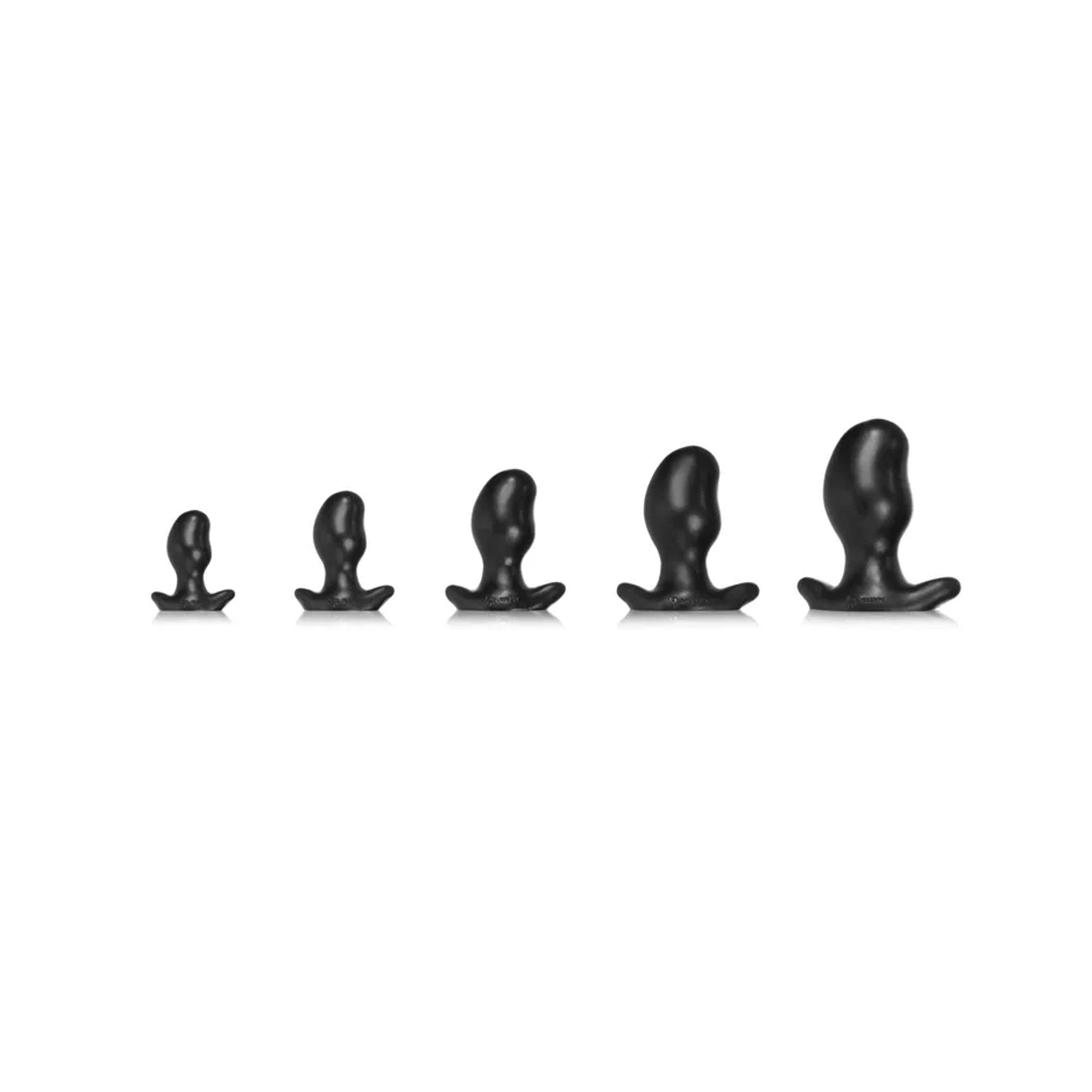 Silicone silicone-blend anal anal-play anal-plug butt-plug buttplug insertion hand-poured handmade flared-base kidney-shaped blubbery smooth ergonomic secure snug stretch flesh-like comfortable adult-toys silver black platinum-swirl smoke metallic