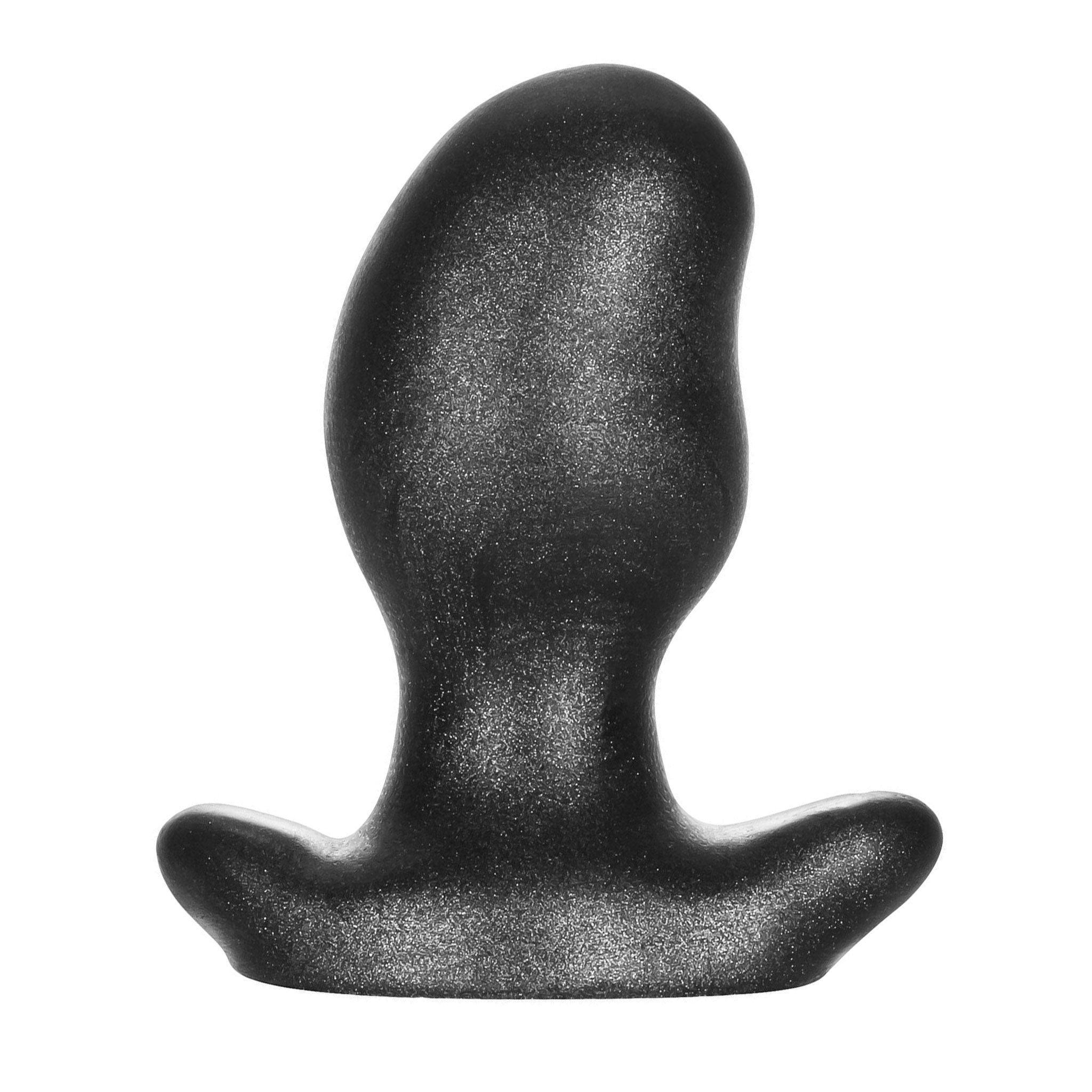 Silicone silicone-blend anal anal-play anal-plug butt-plug buttplug insertion hand-poured handmade flared-base kidney-shaped blubbery smooth ergonomic secure snug stretch flesh-like comfortable adult-toys silver black platinum-swirl smoke metallic medium