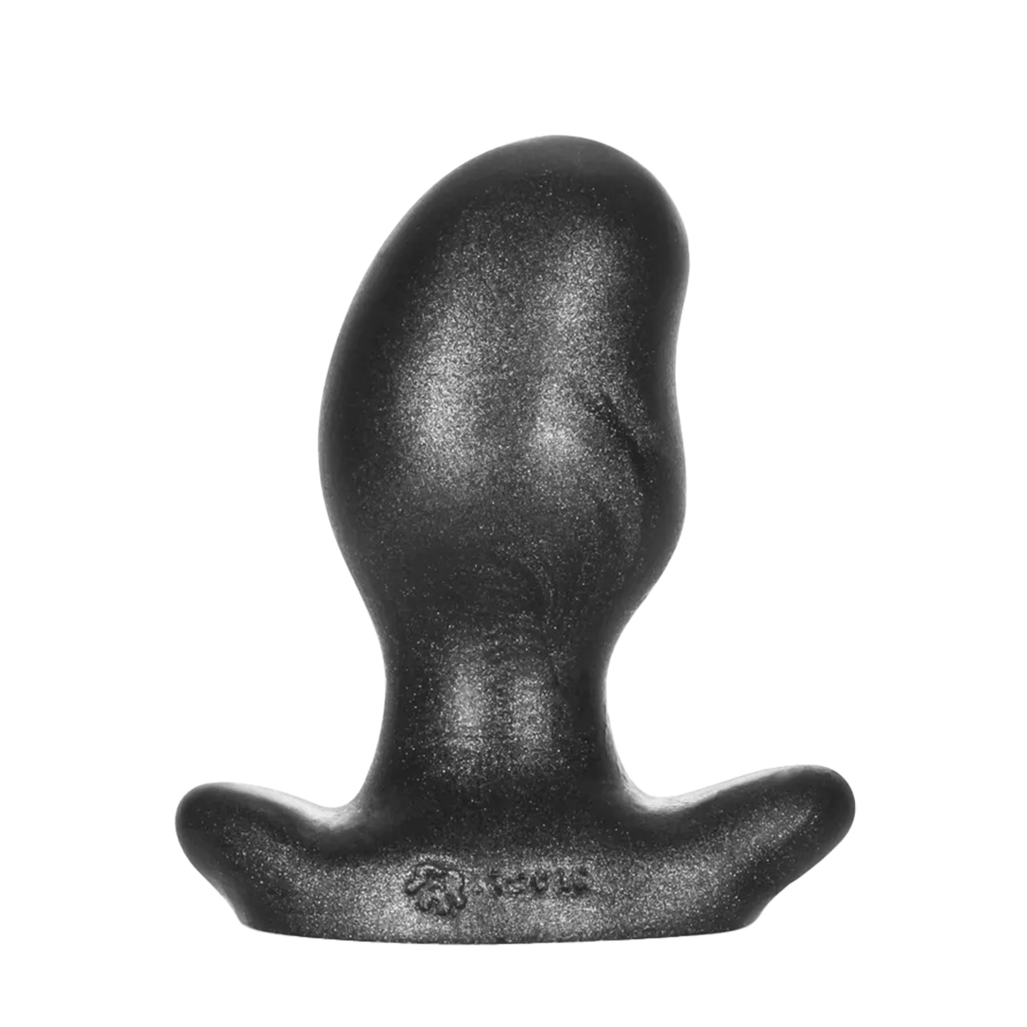Silicone silicone-blend anal anal-play anal-plug butt-plug buttplug insertion hand-poured handmade flared-base kidney-shaped blubbery smooth ergonomic secure snug stretch flesh-like comfortable adult-toys silver black platinum-swirl smoke metallic small