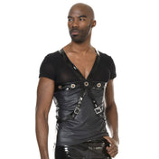 Wetlook mesh PVC top t-shirt chest harness futuristic erotic short-sleeve kinky halloween black