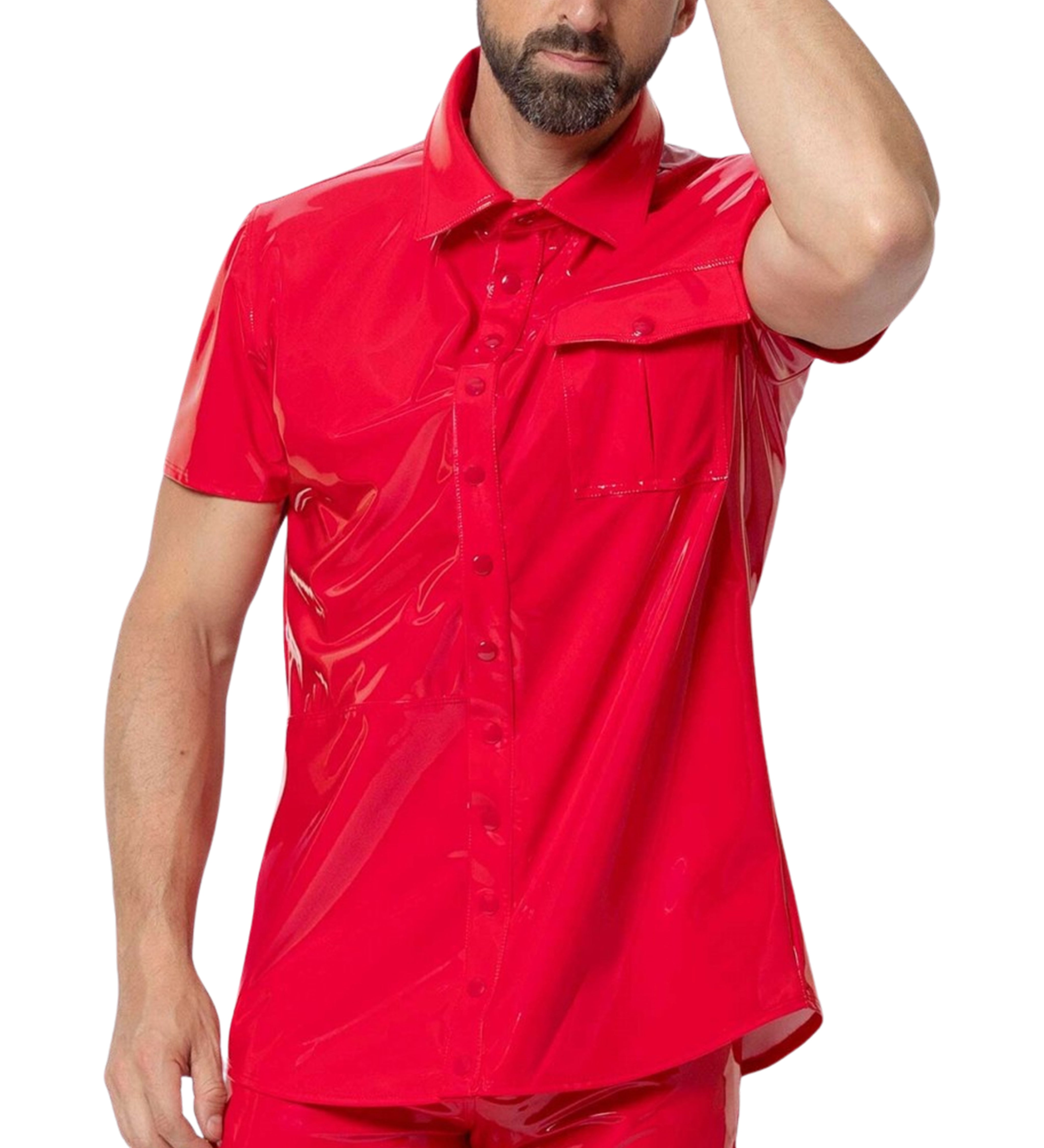 Collar PVC Short Sleeve Shirt with Snaps